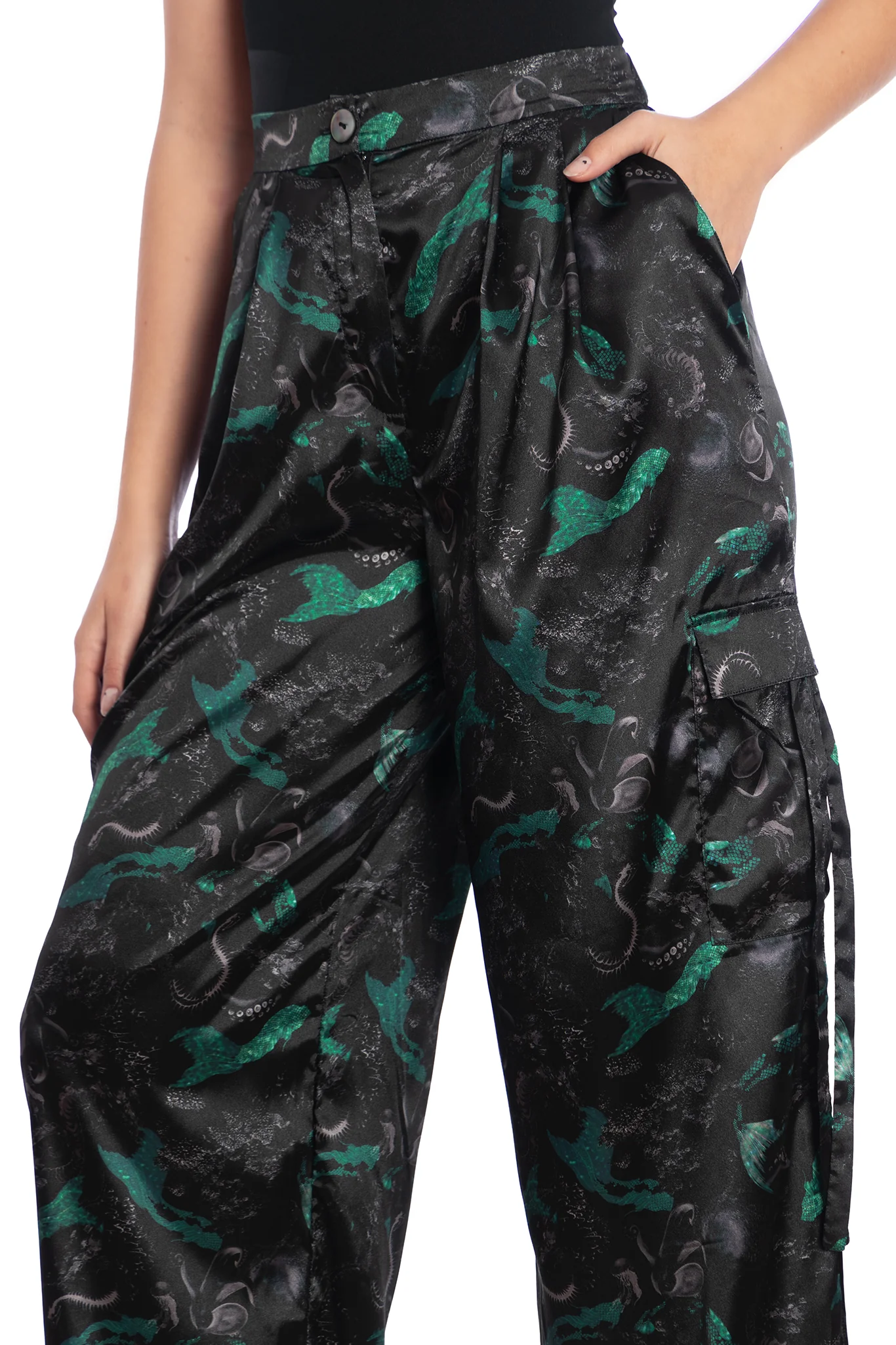 Abyss Wide Leg Satin Cargo Pants - Image 3