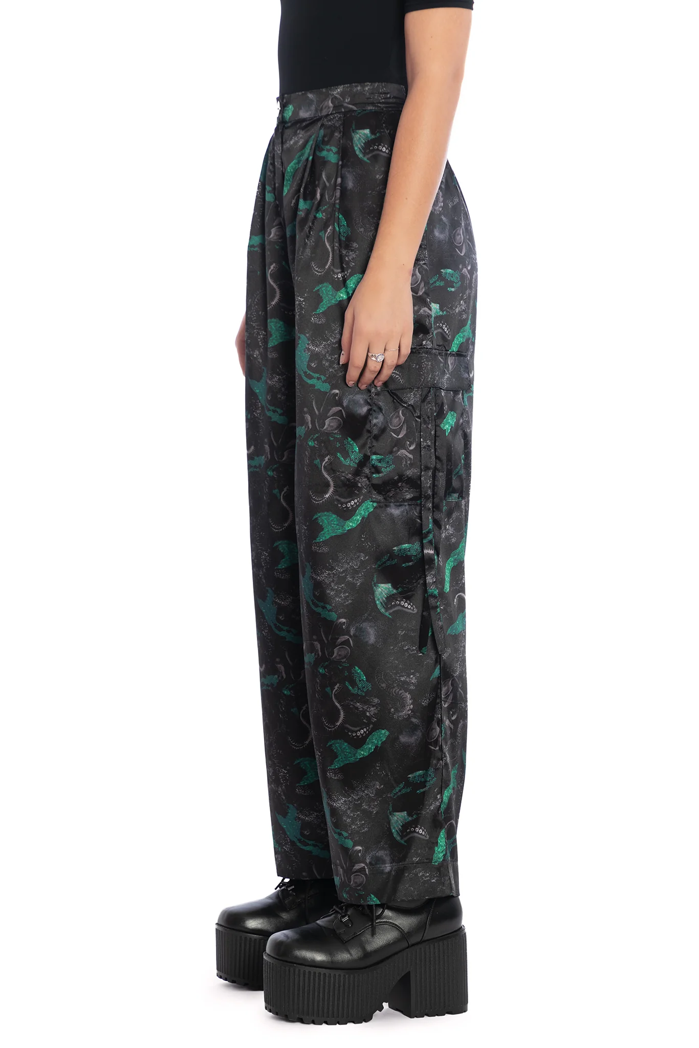 Abyss Wide Leg Satin Cargo Pants - Image 4