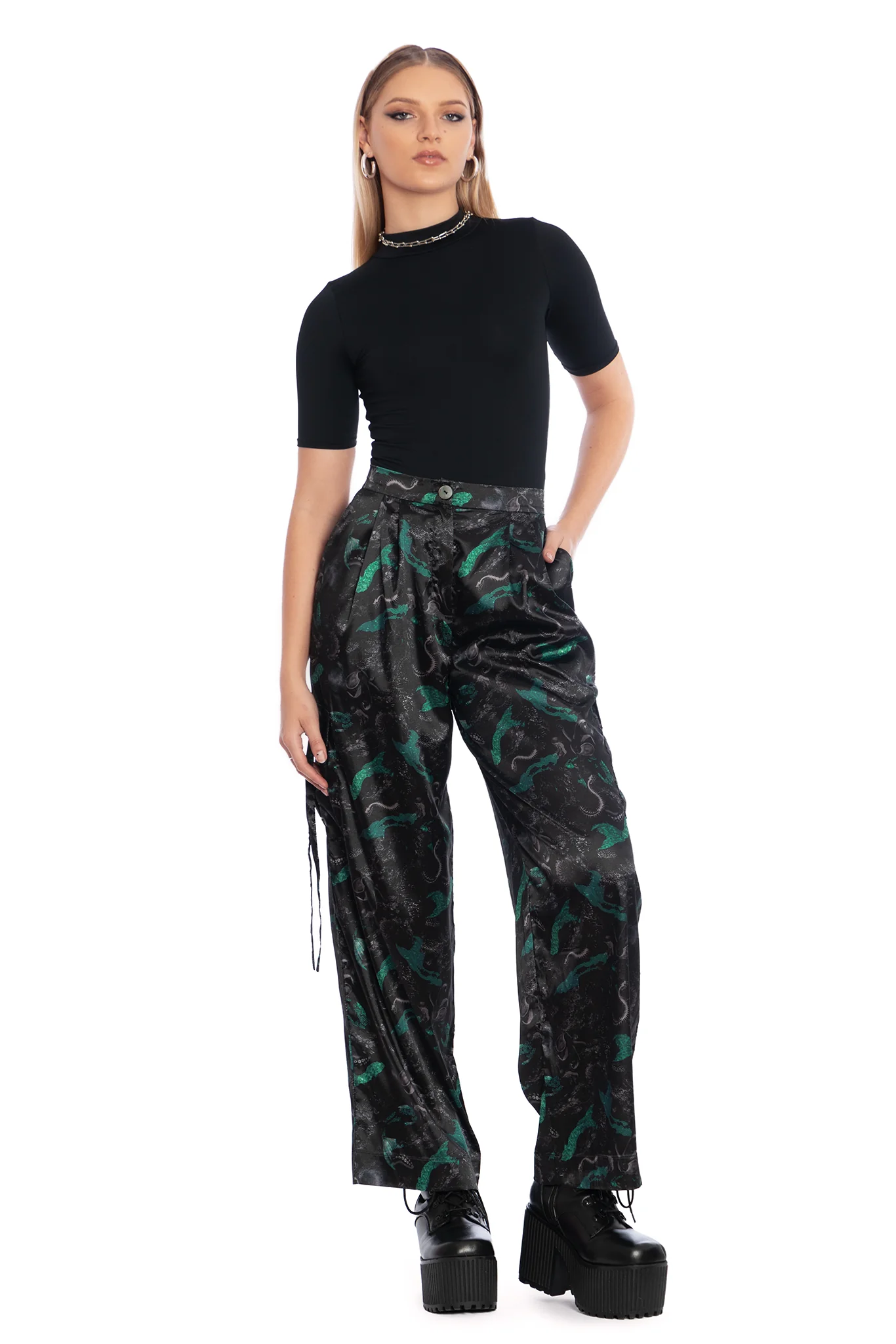 Abyss Wide Leg Satin Cargo Pants - Image 7