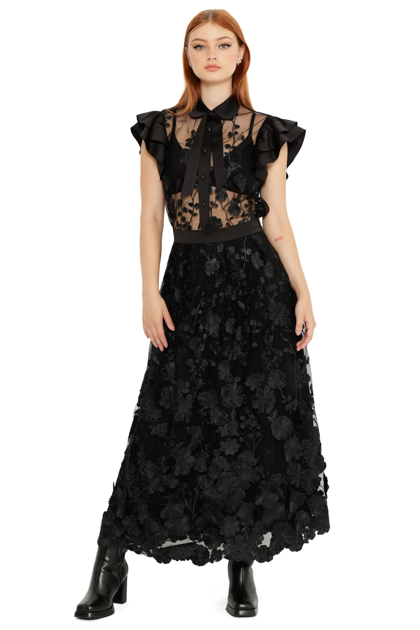 Altered Colour Lace Frill Sleeve Top - Image 3