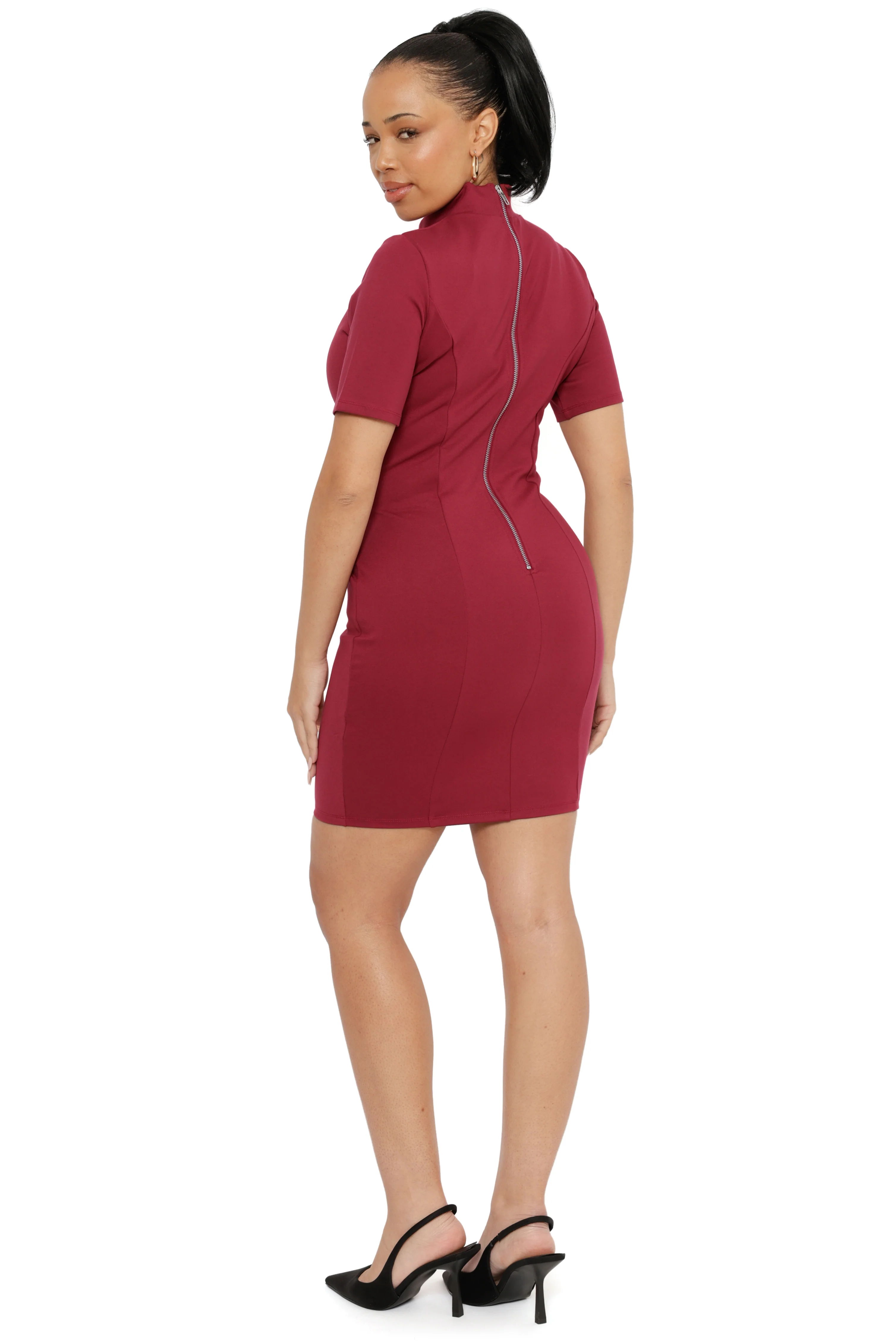 Berry Push It Ponte High Neck Assassin Dress - Image 4
