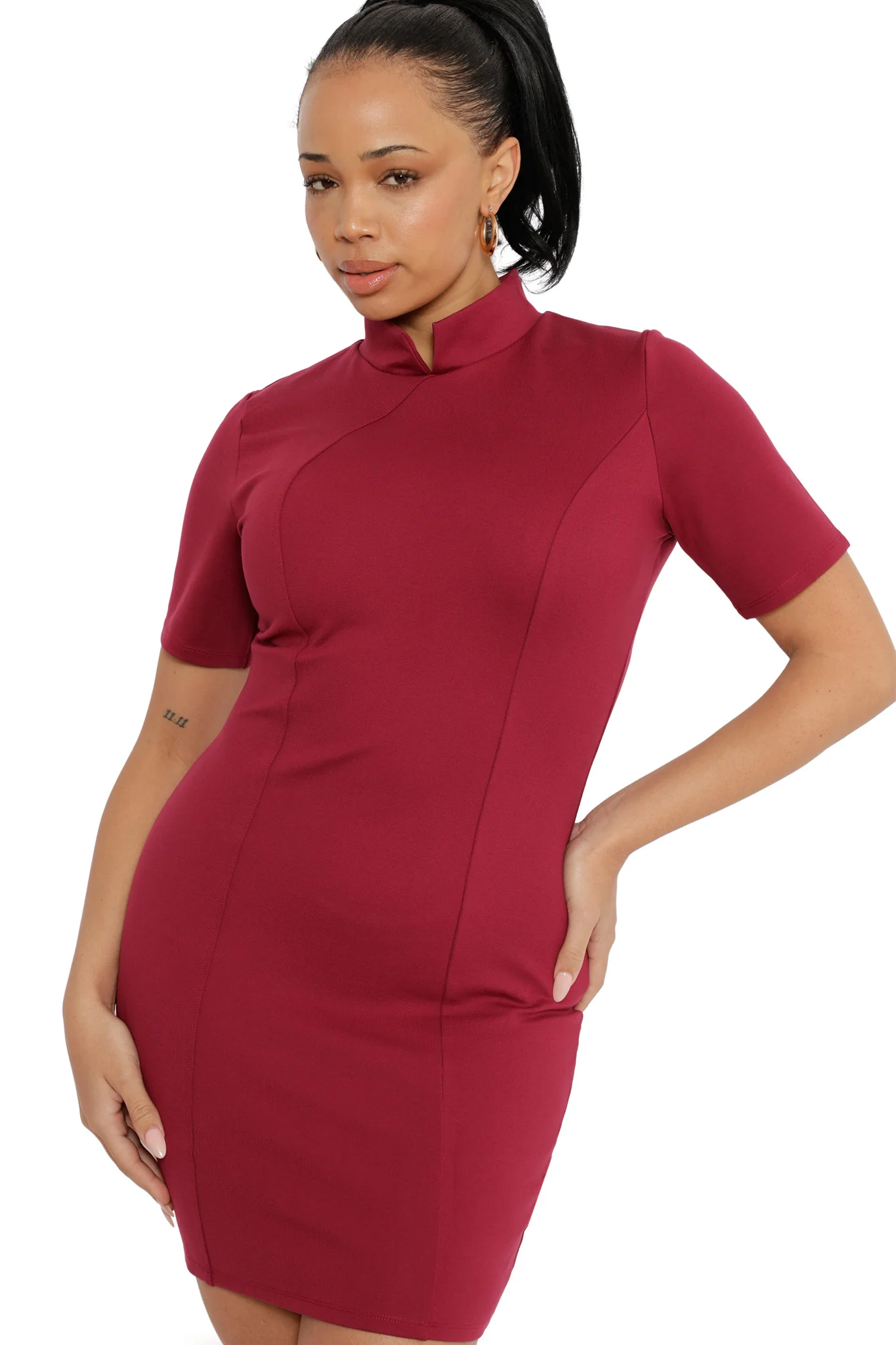 Berry Push It Ponte High Neck Assassin Dress - Image 6