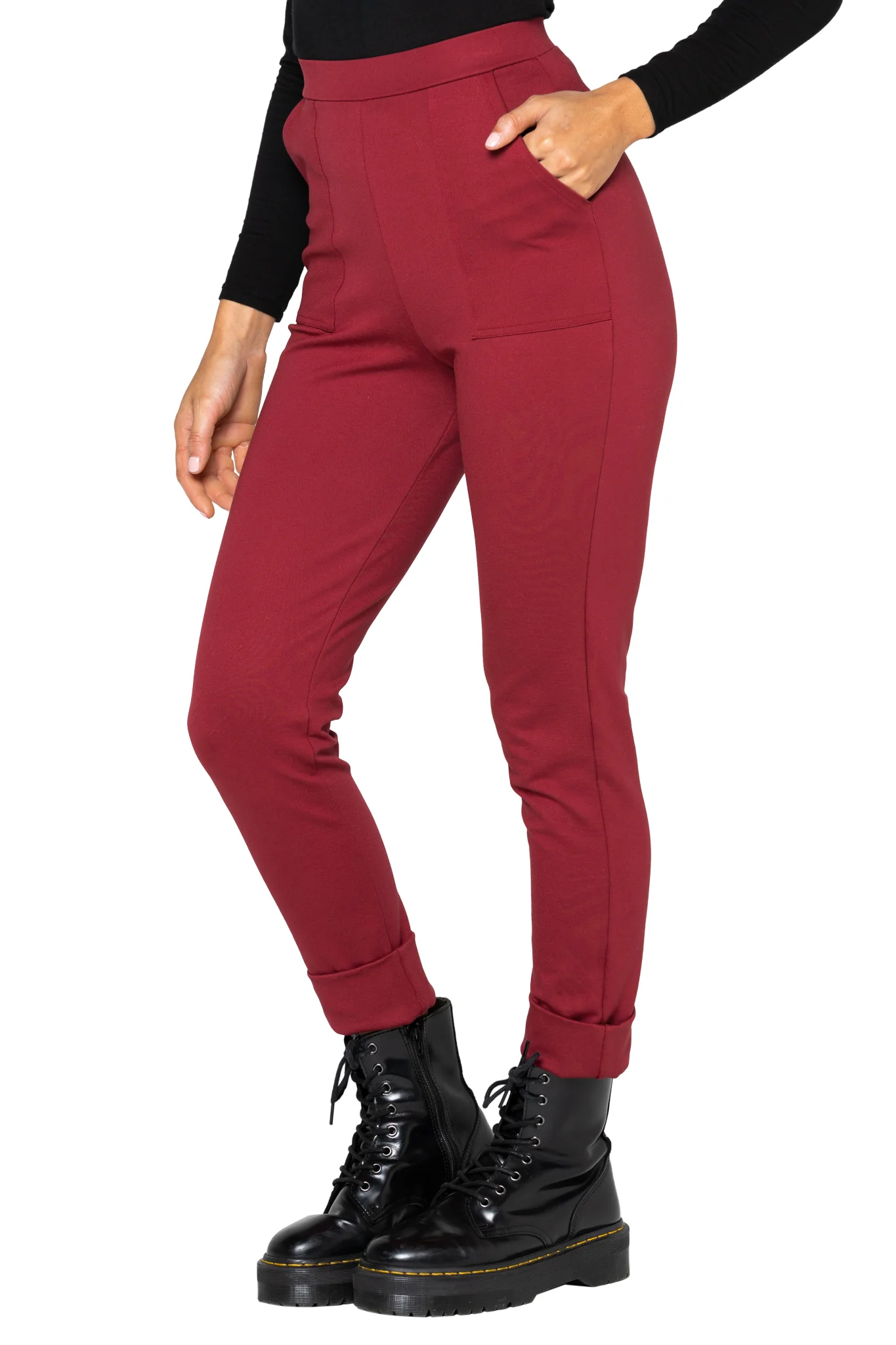 Berry Push It Ponte High Waisted Cuffed Pants - Image 4