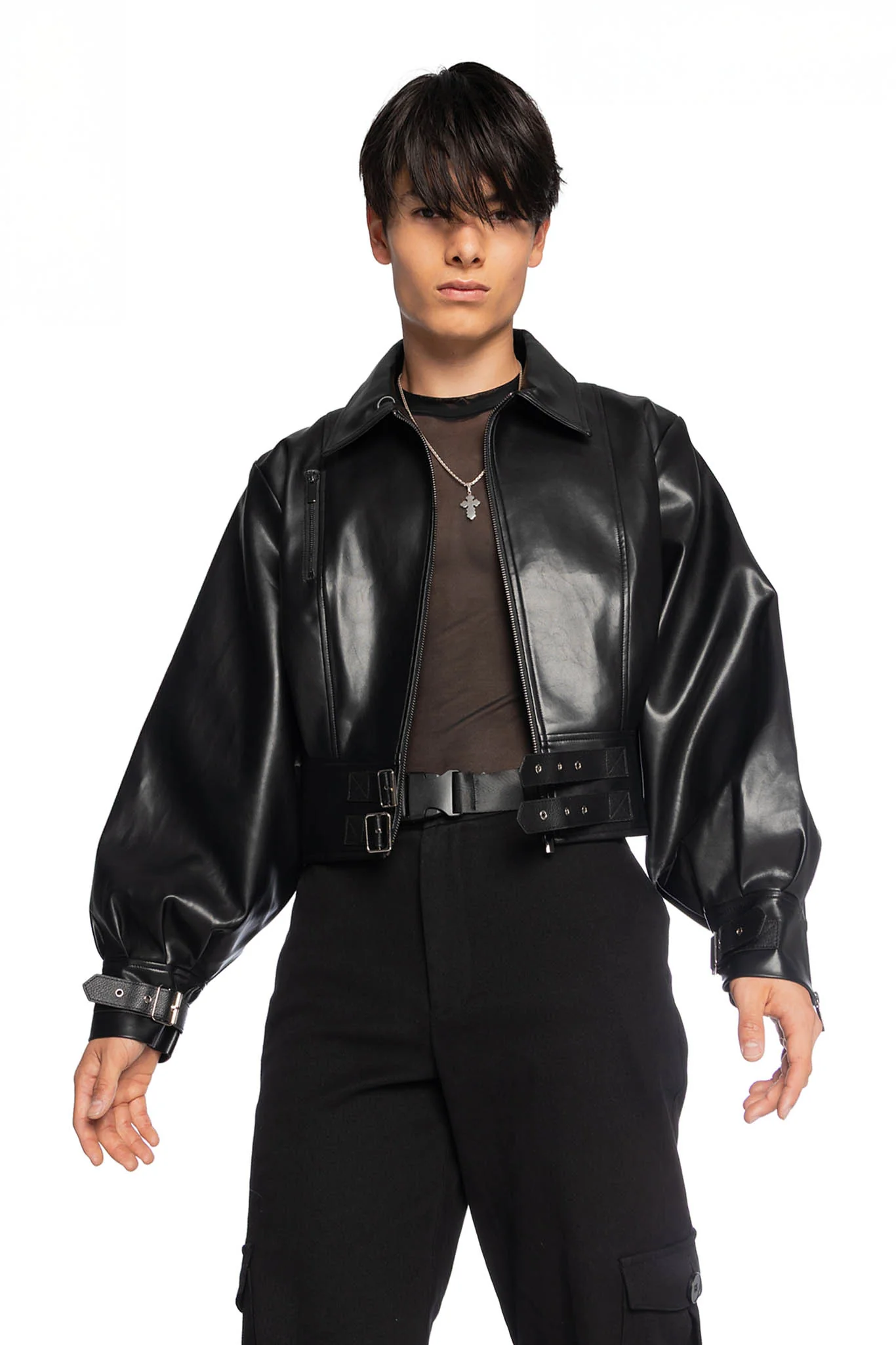 Black Balloon Cropped Moto Jacket