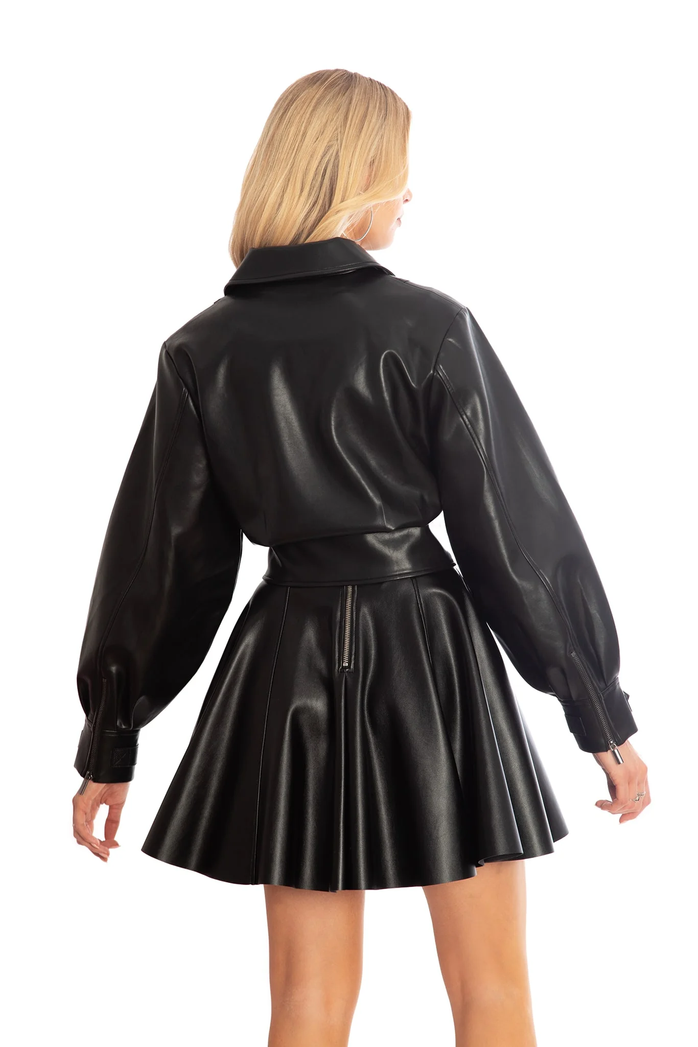 Black Balloon Cropped Moto Jacket - Image 2