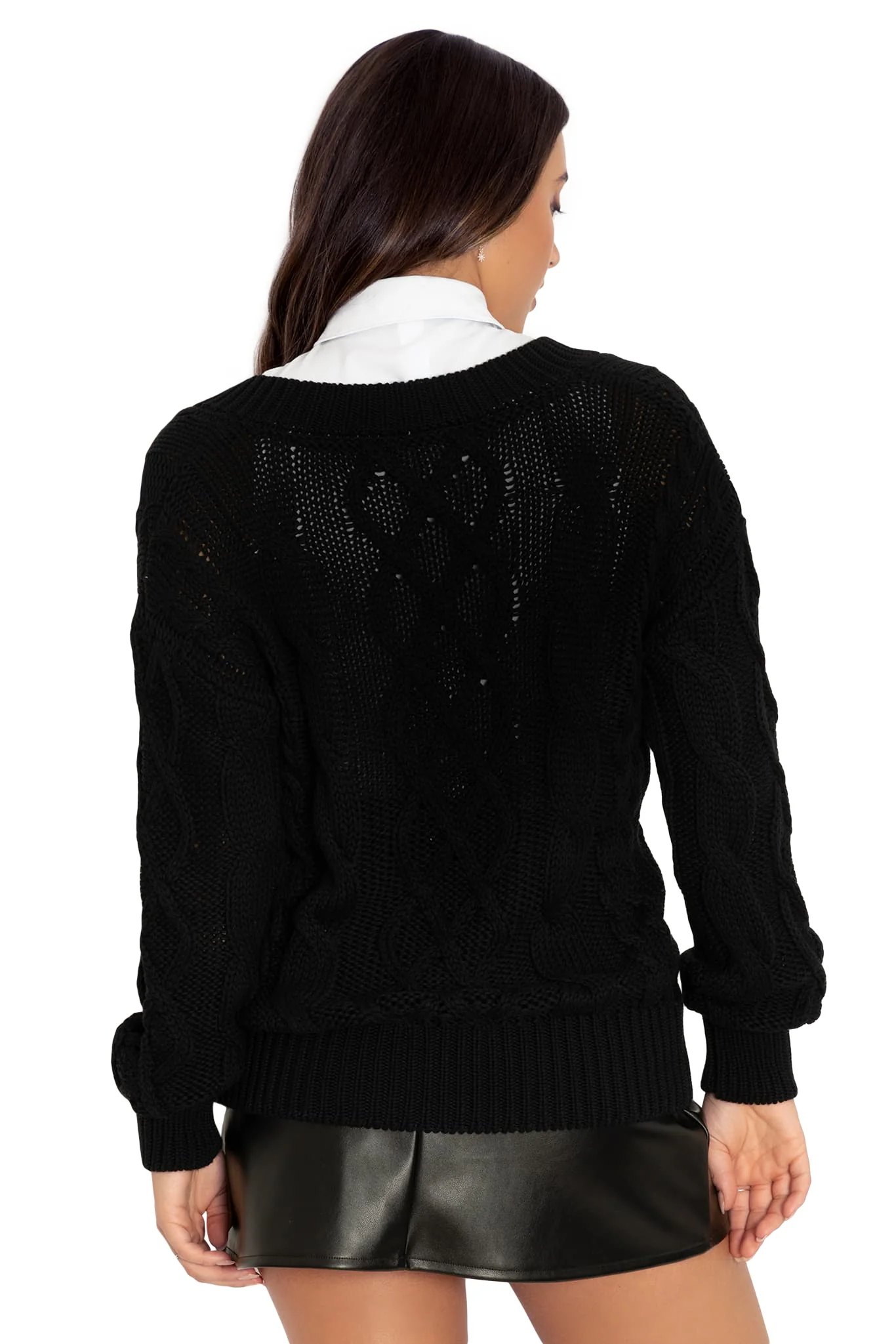 Black Cable Knit Sweater - Image 2