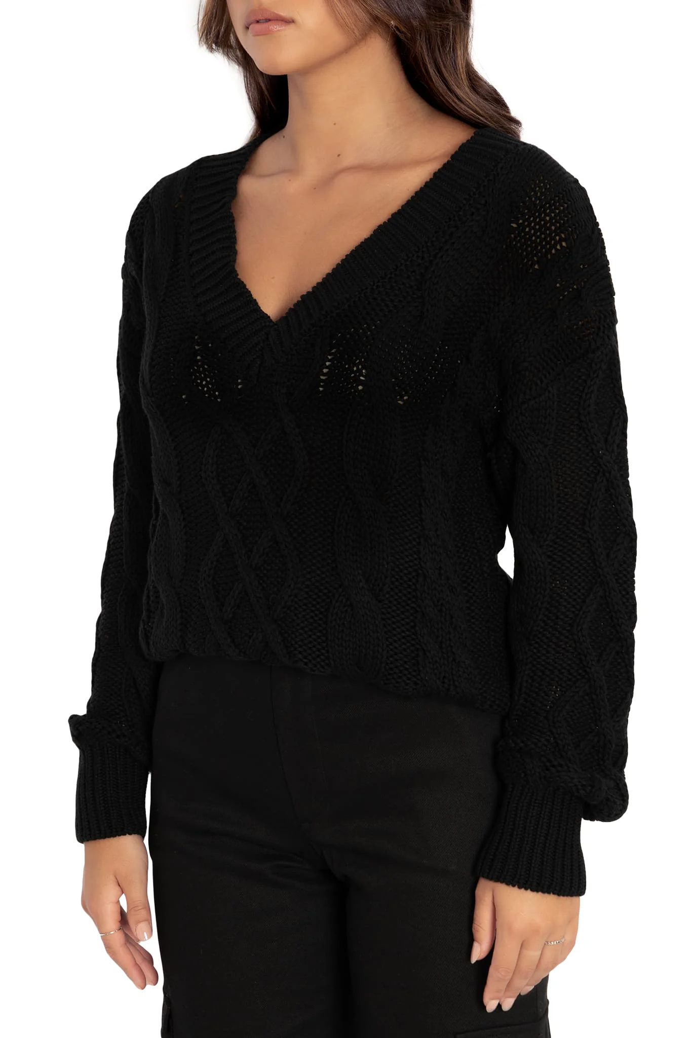 Black Cable Knit Sweater - Image 3