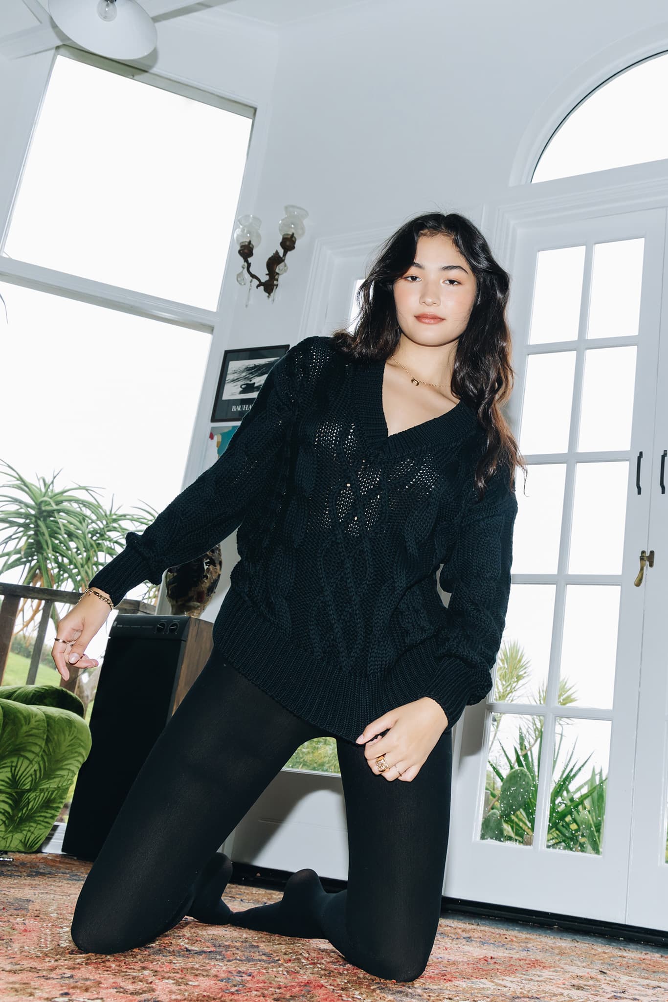 Black Cable Knit Sweater - Image 4