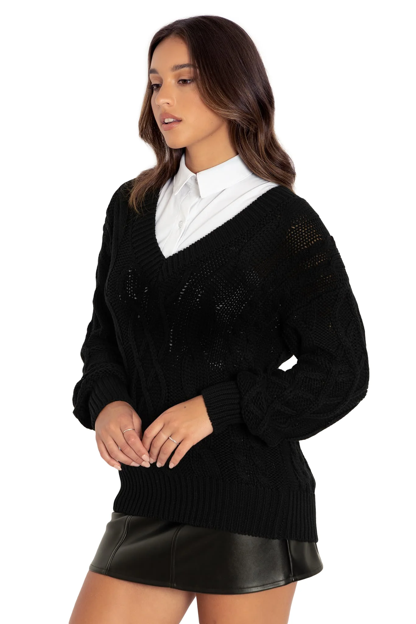 Black Cable Knit Sweater - Image 6