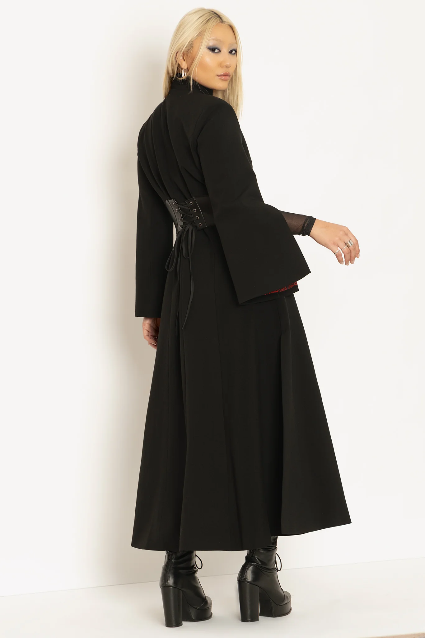 Black Cursed Bats Corset Trench Coat - Image 2