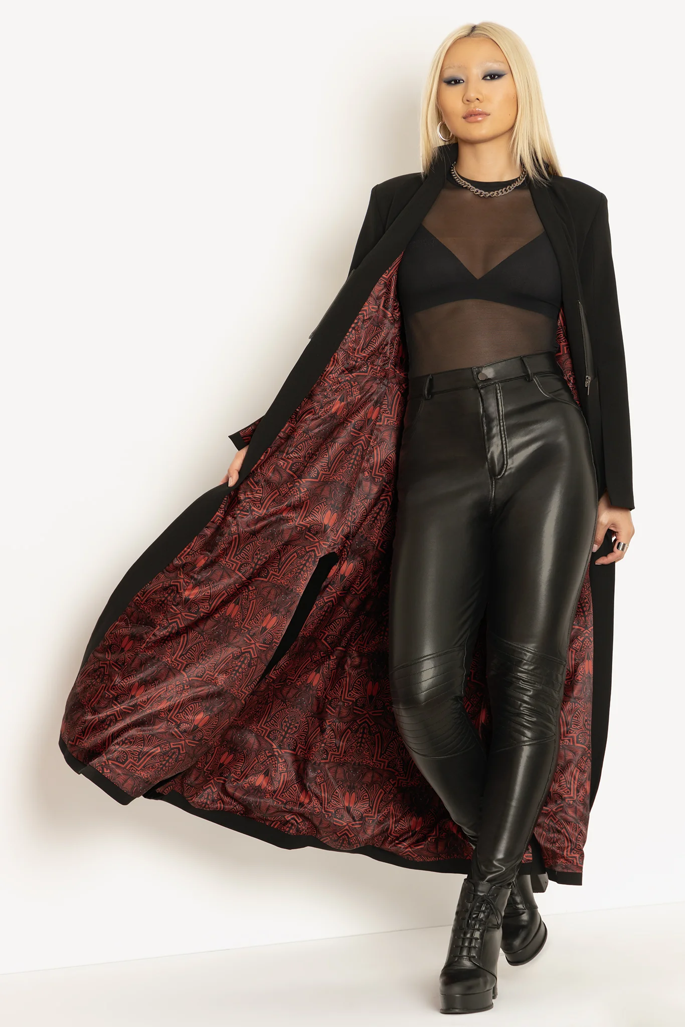 Black Cursed Bats Corset Trench Coat - Image 9
