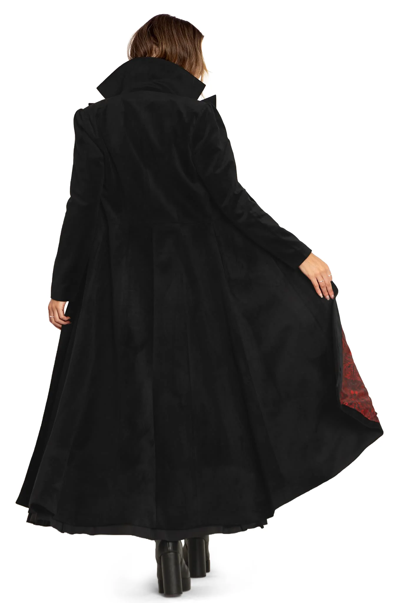Black Cursed Bats Velvet Trench Coat - Image 3