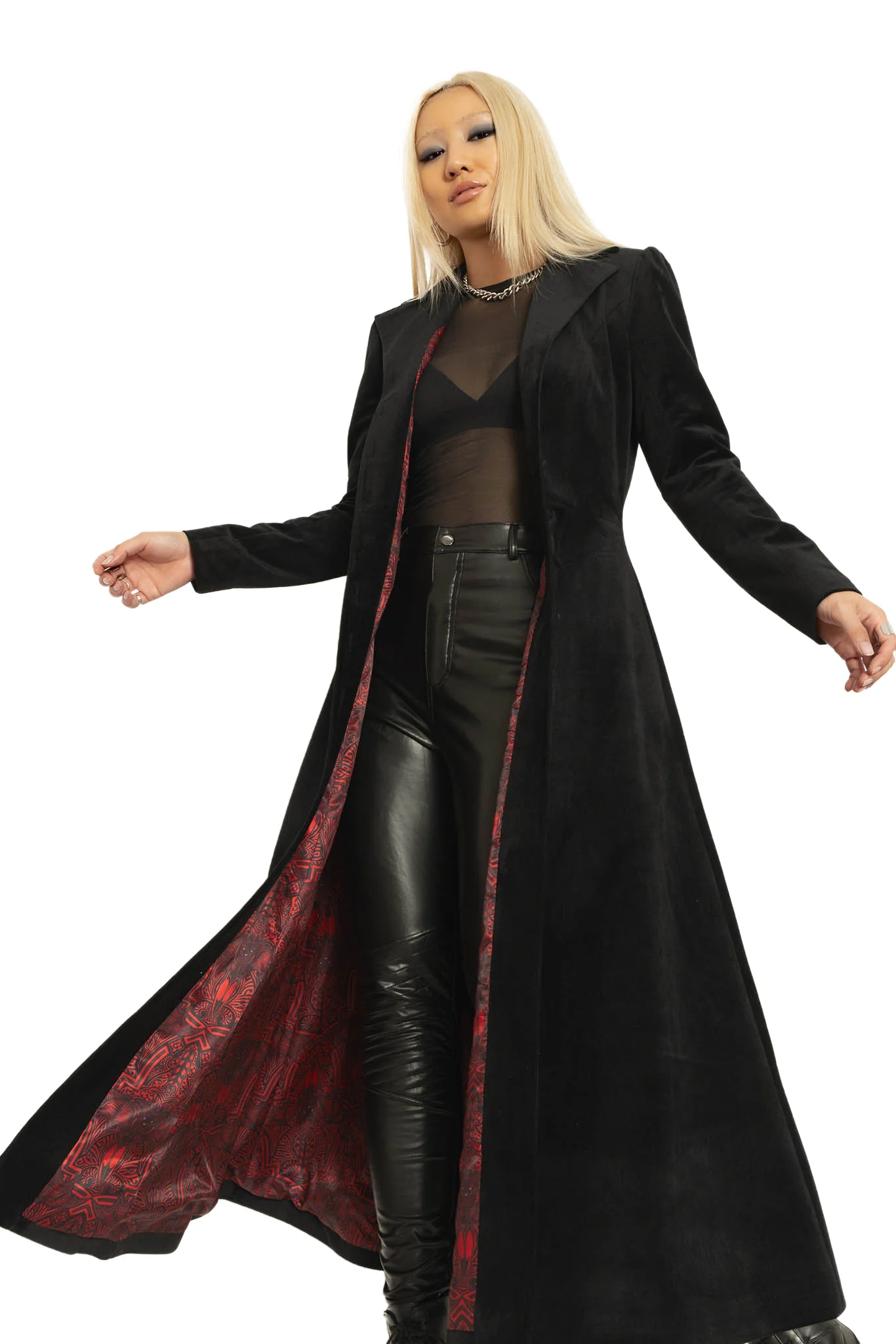 Black Cursed Bats Velvet Trench Coat - Image 4