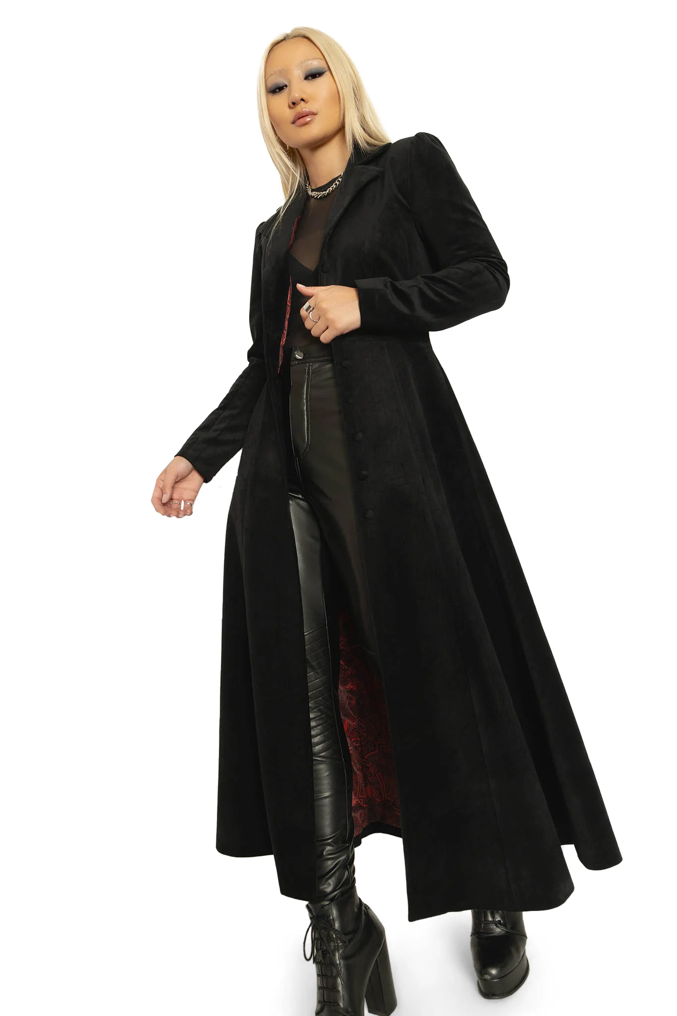 Black Cursed Bats Velvet Trench Coat - Image 6