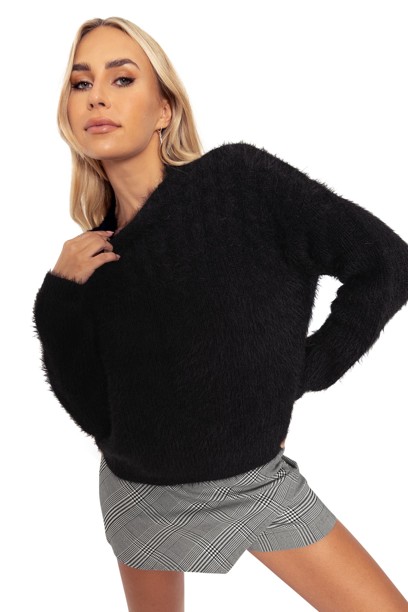 Black Feather Knit Sweater