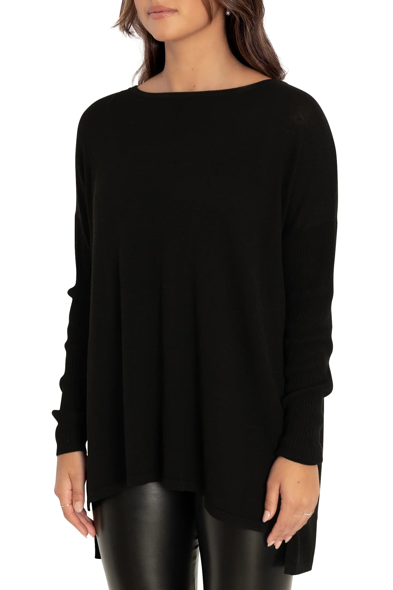 Black High-Low Oversized Knit Sweater - Image 3