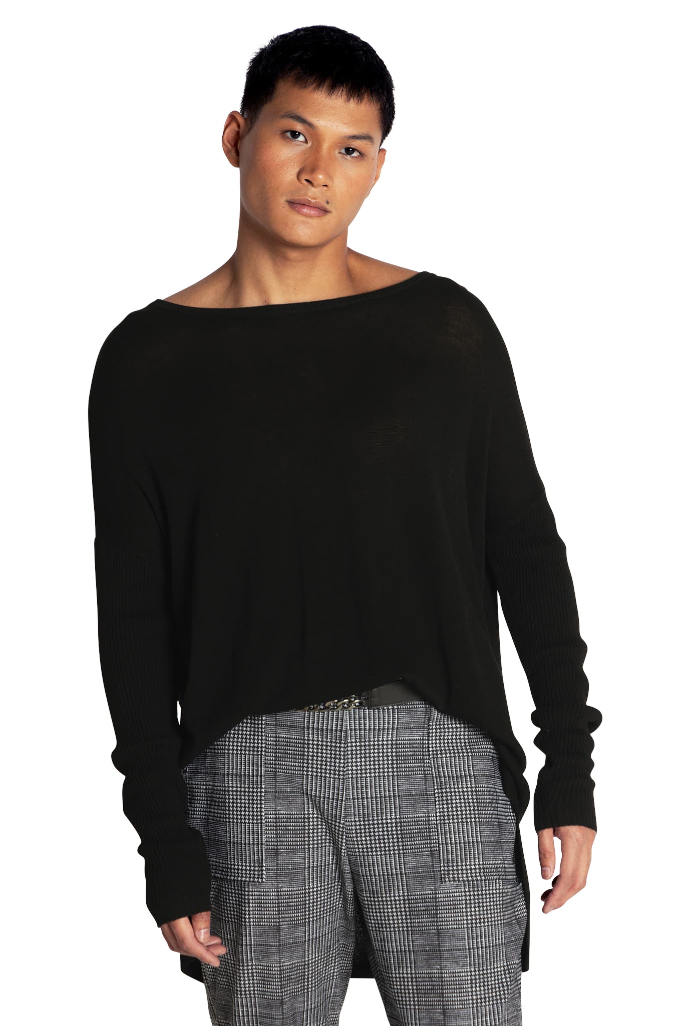 Black High-Low Oversized Knit Sweater - Image 5