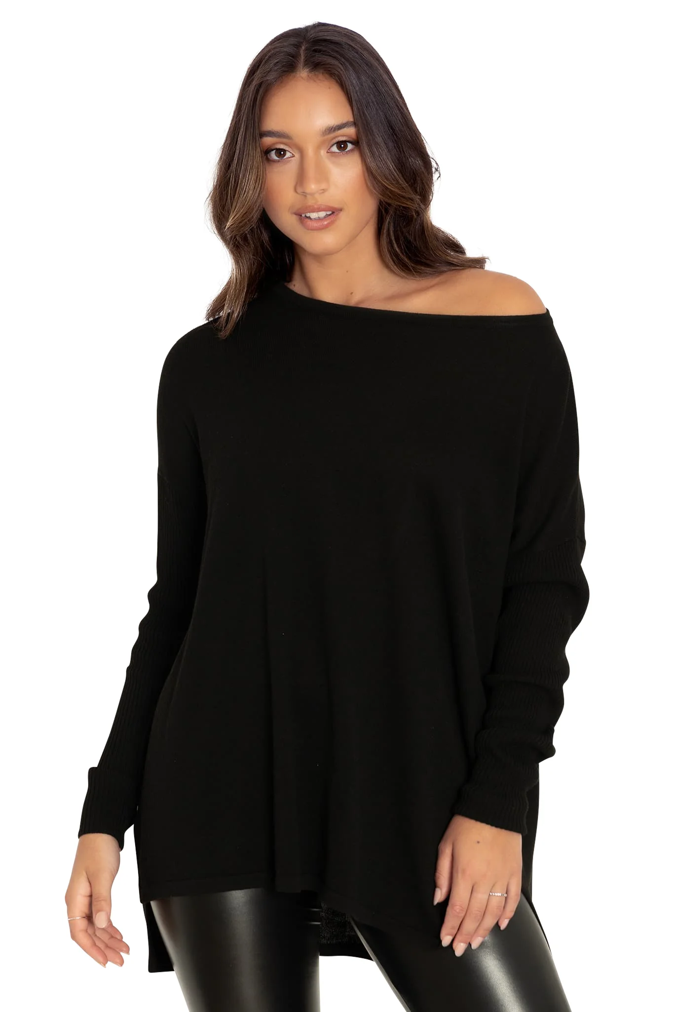 Black High-Low Oversized Knit Sweater - Image 6