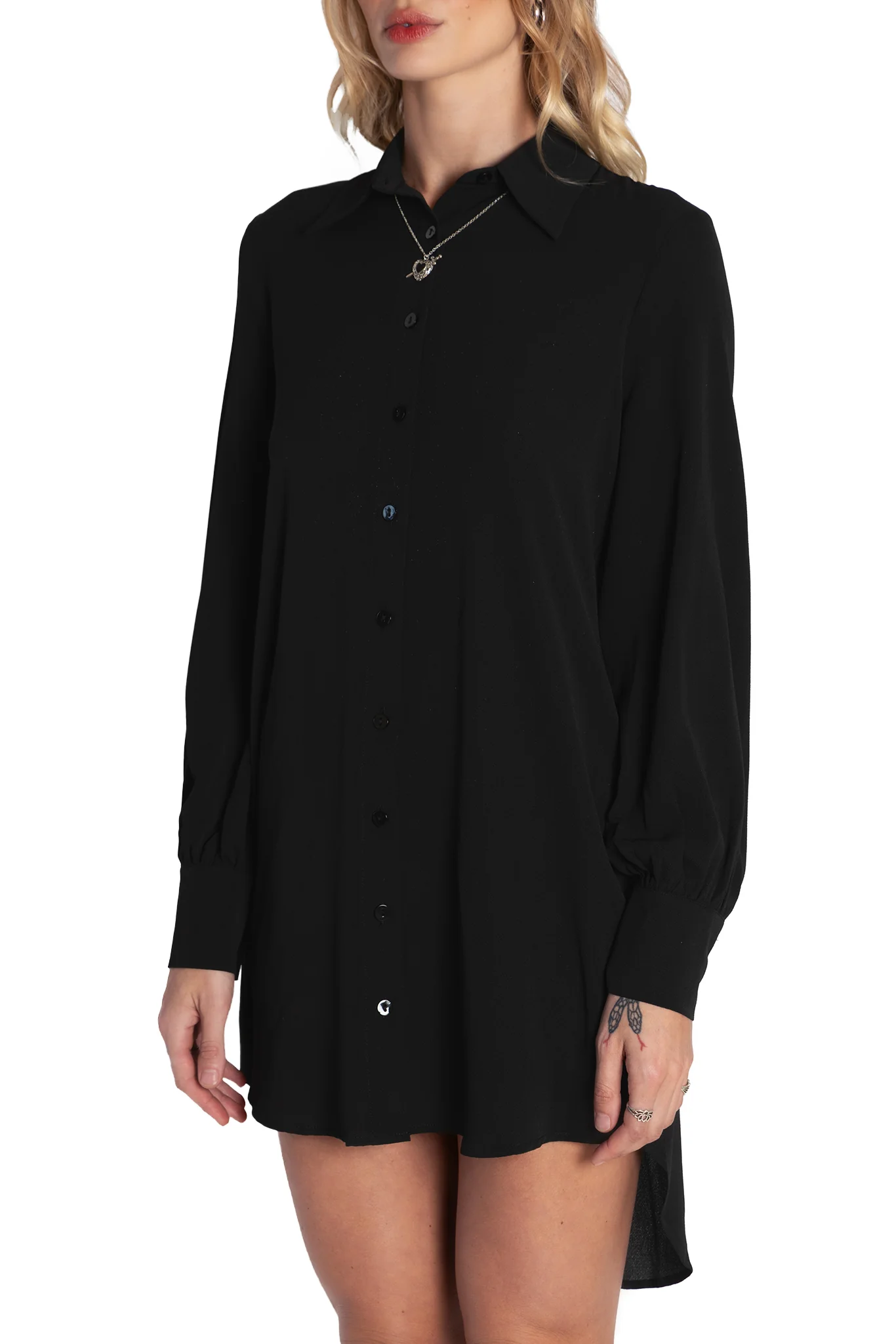 Black Long Sleeve Oversized Shirt Dress - Image 2