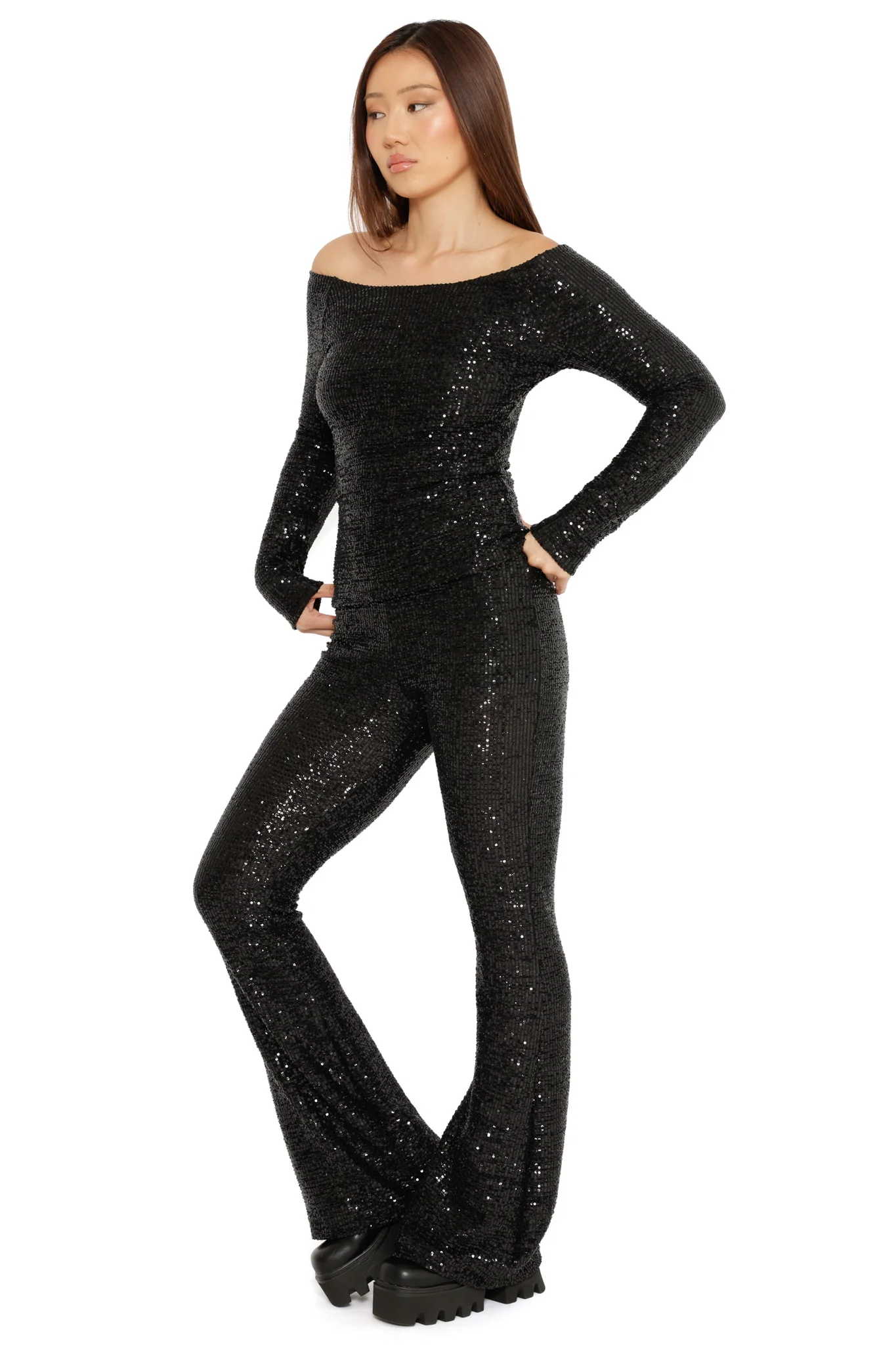 Black Sparkle Sparkle Flare Pants - Image 2
