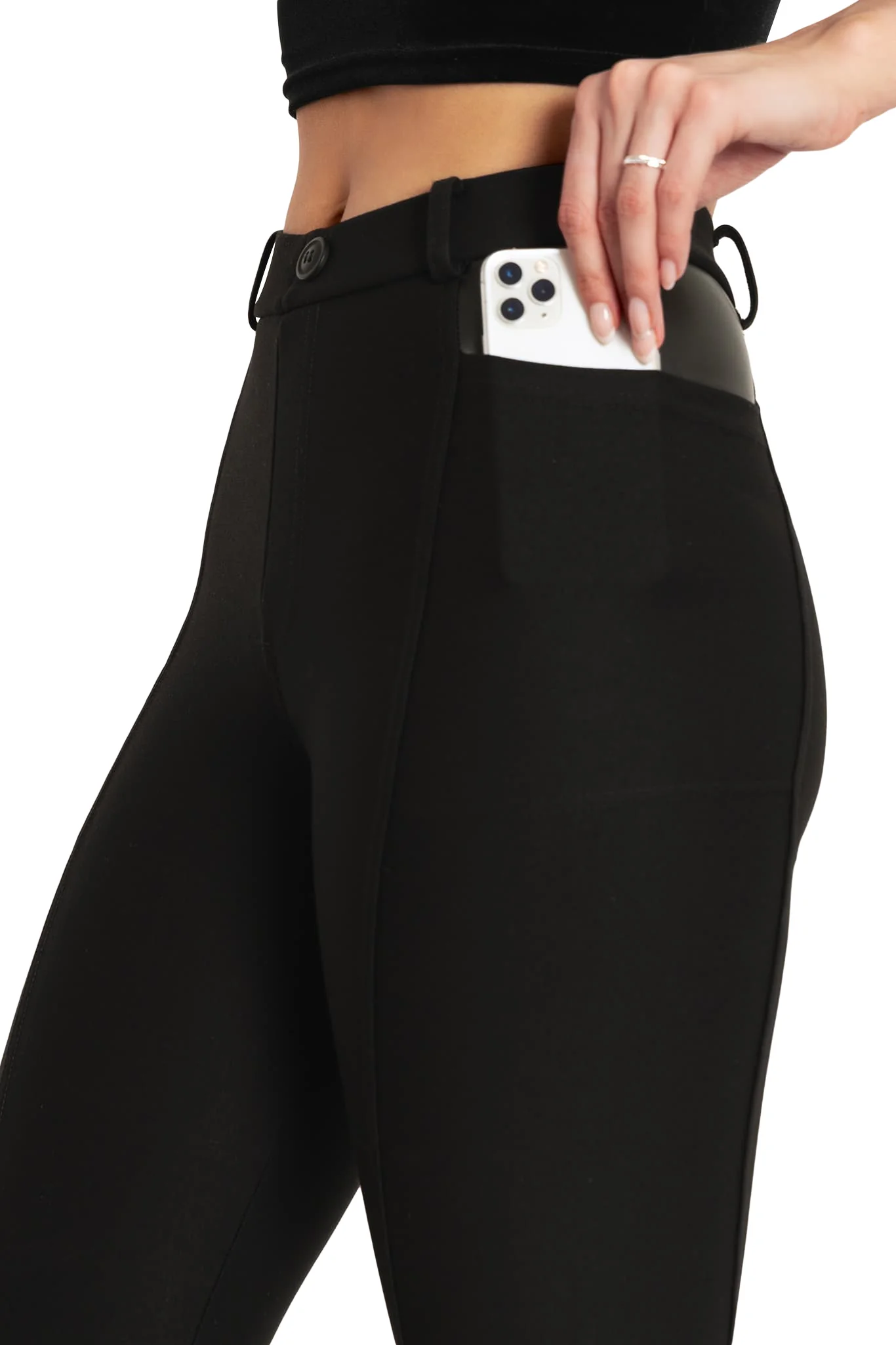 Black Splice Panelled High Waisted Leggings - Image 3