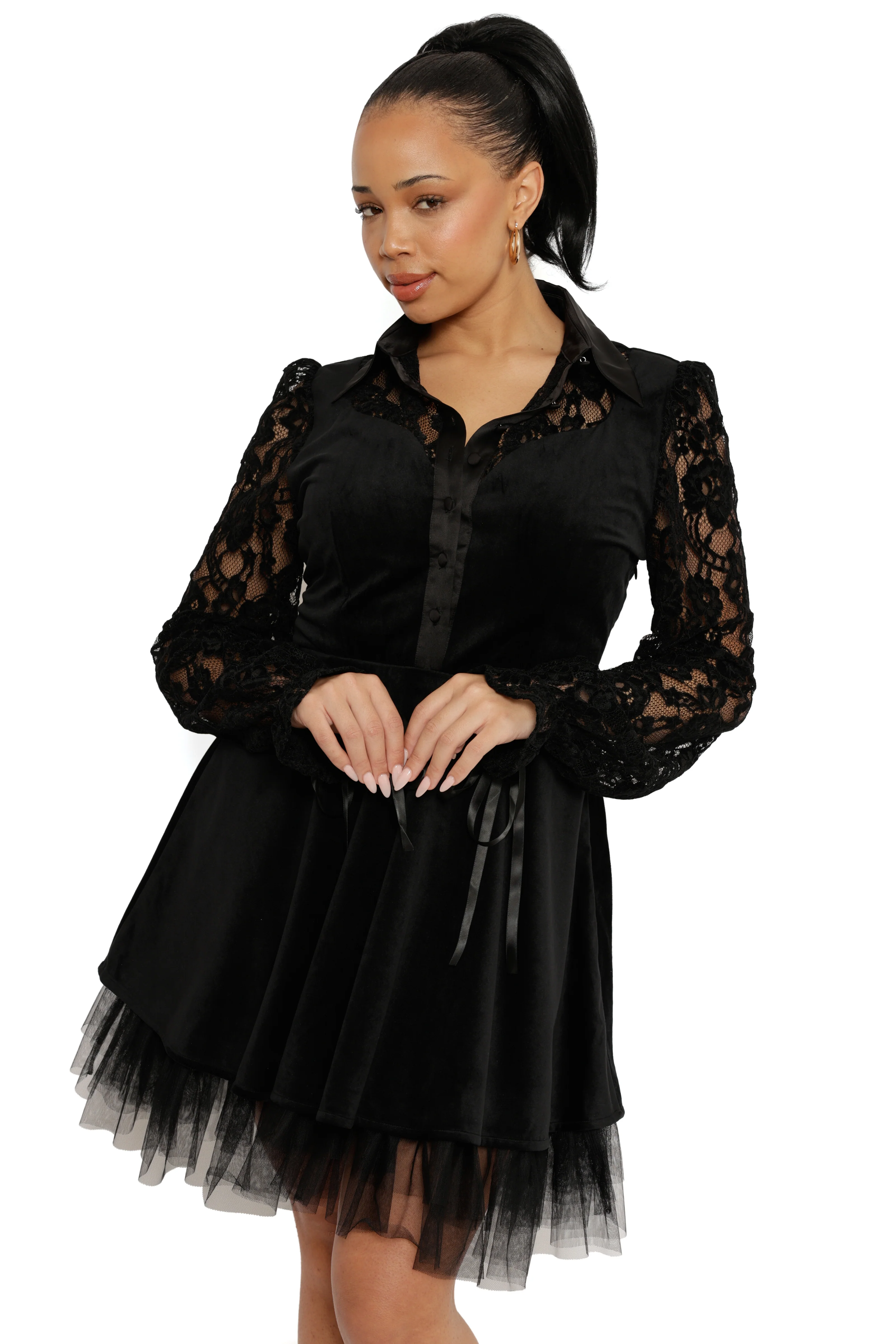 Black Swan Long Puff Sleeve Dress - Image 9