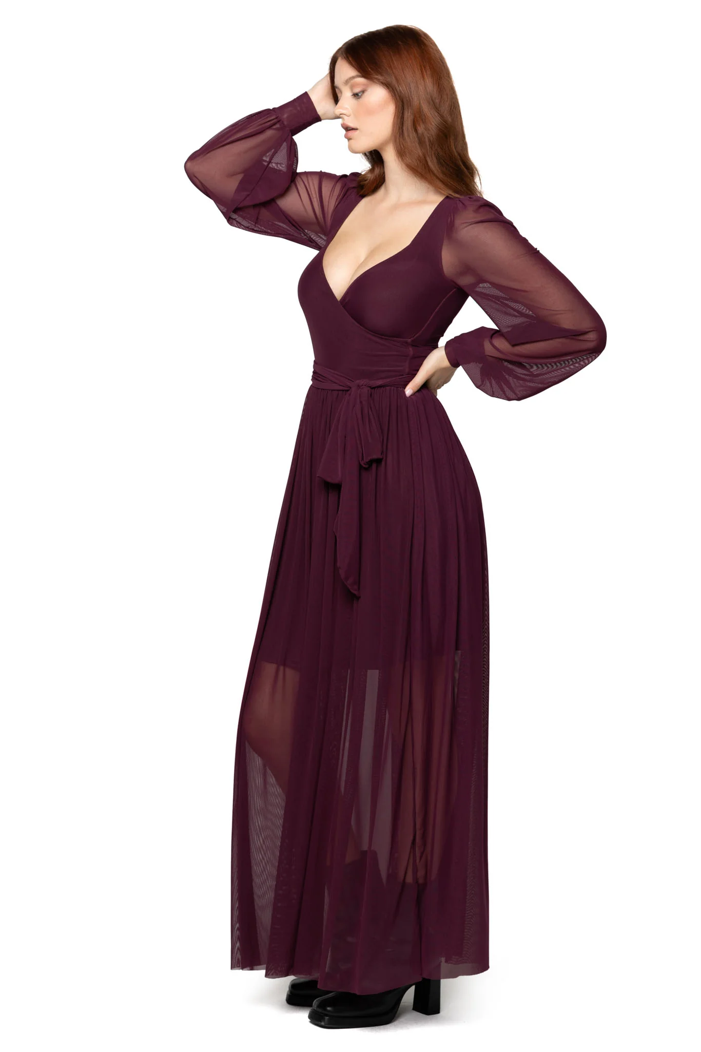 Bloodwine Sheer Romance Maxi Dress - Image 8