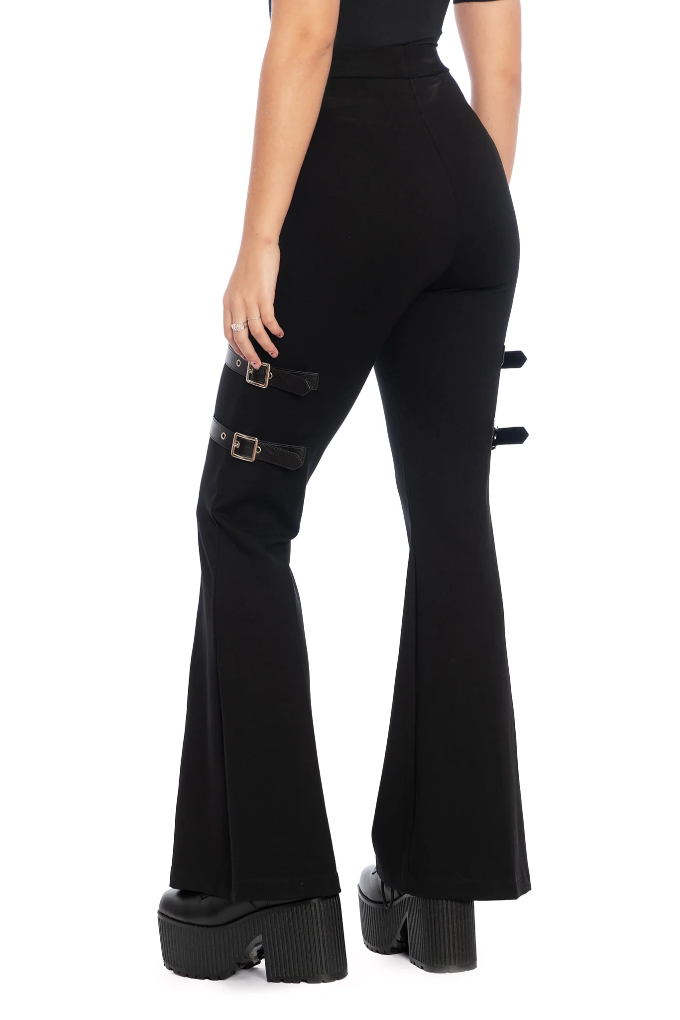 Buckle Up High Waisted Flare Pants - Image 2