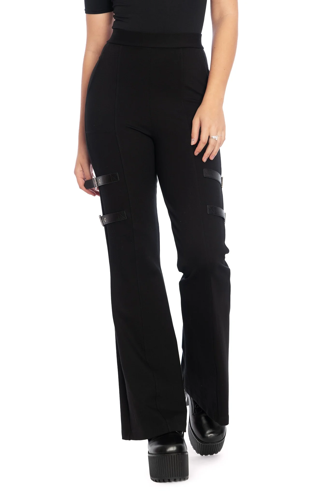 Buckle Up High Waisted Flare Pants - Image 6