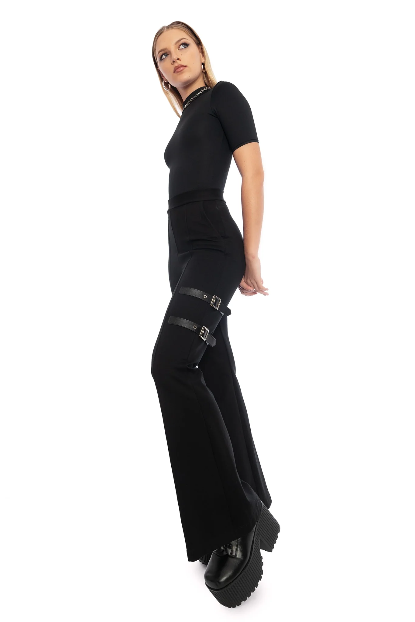 Buckle Up High Waisted Flare Pants - Image 7