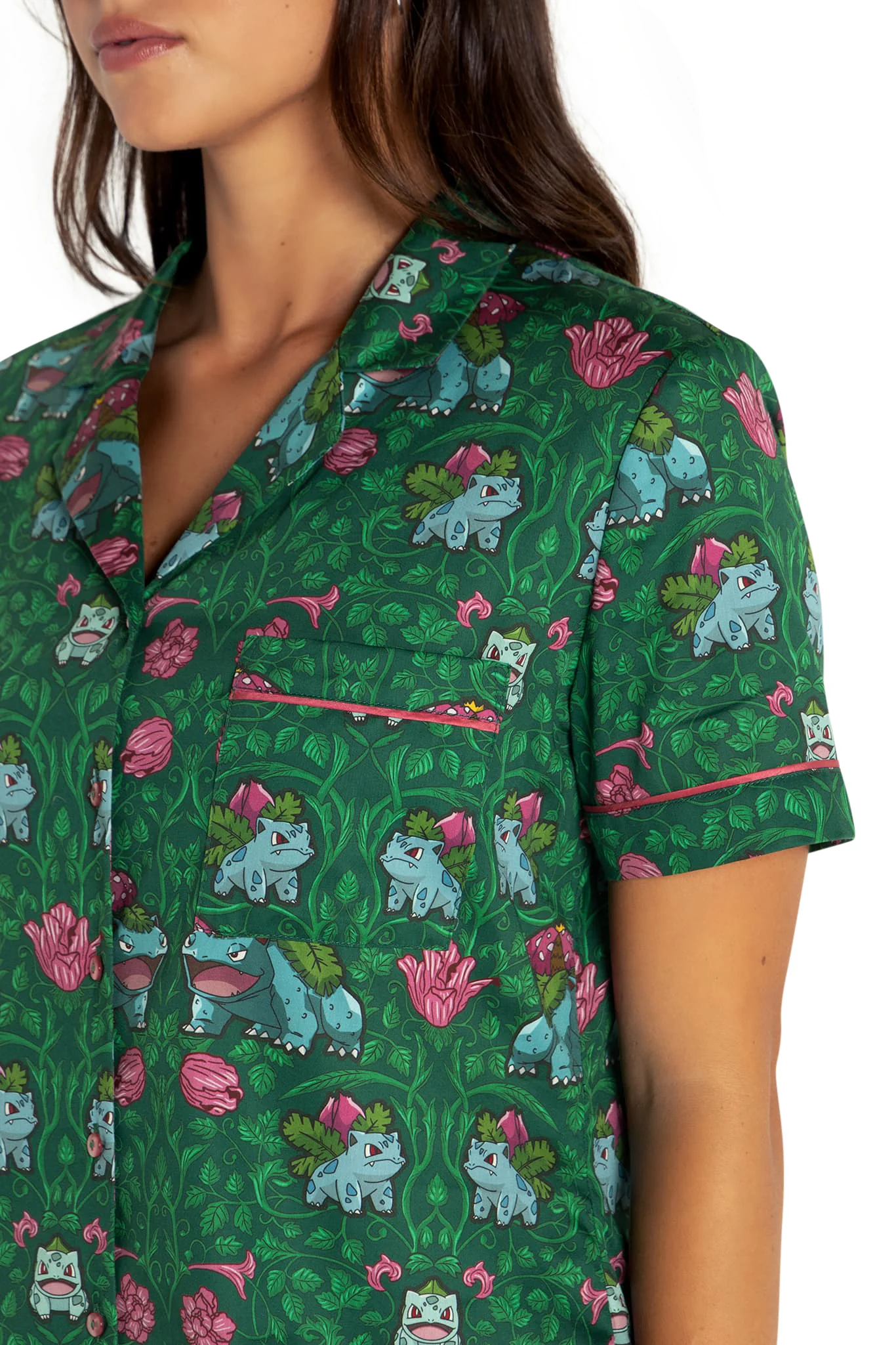 Bulbasaur Evolution Soft Button Up Sleep Shirt - Image 3