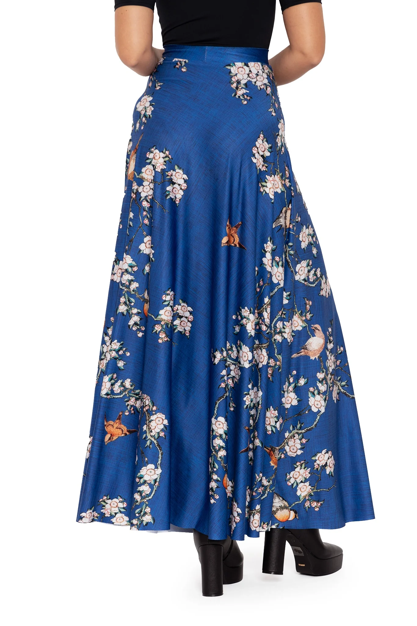 Bullfinch And Weeping Cherry Blossoms Maxi Skirt - Image 2