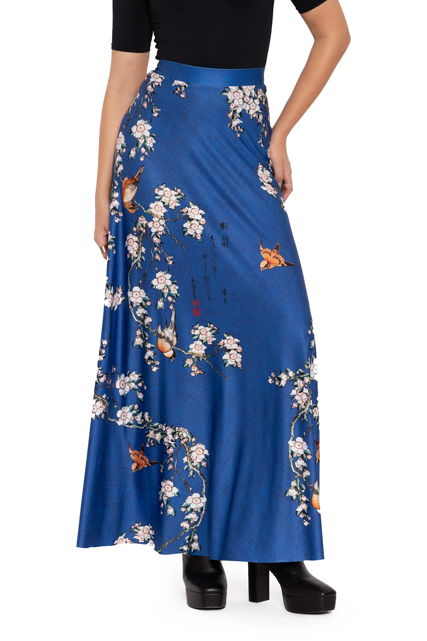 Bullfinch And Weeping Cherry Blossoms Maxi Skirt - Image 7