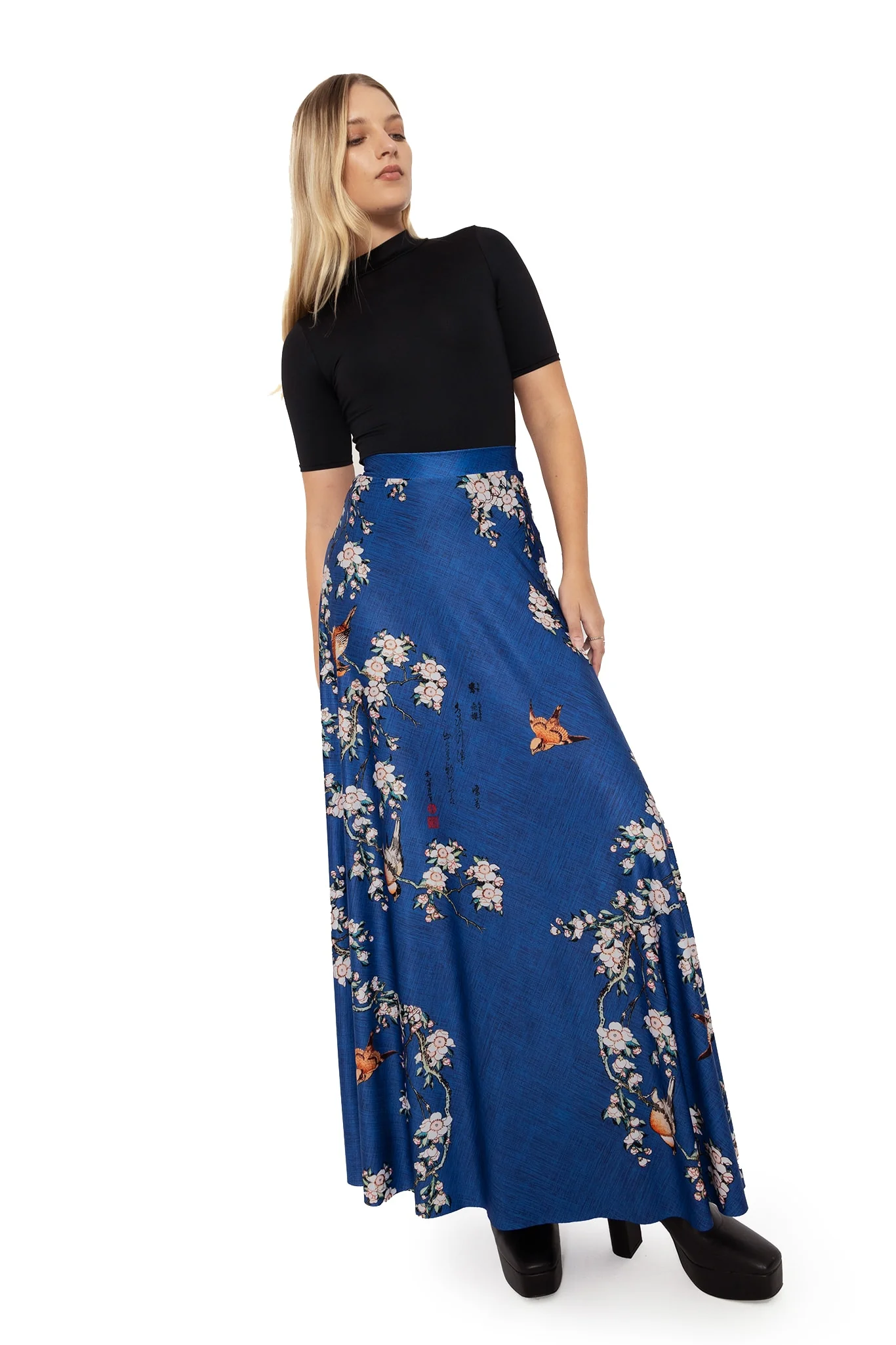 Bullfinch And Weeping Cherry Blossoms Maxi Skirt - Image 8