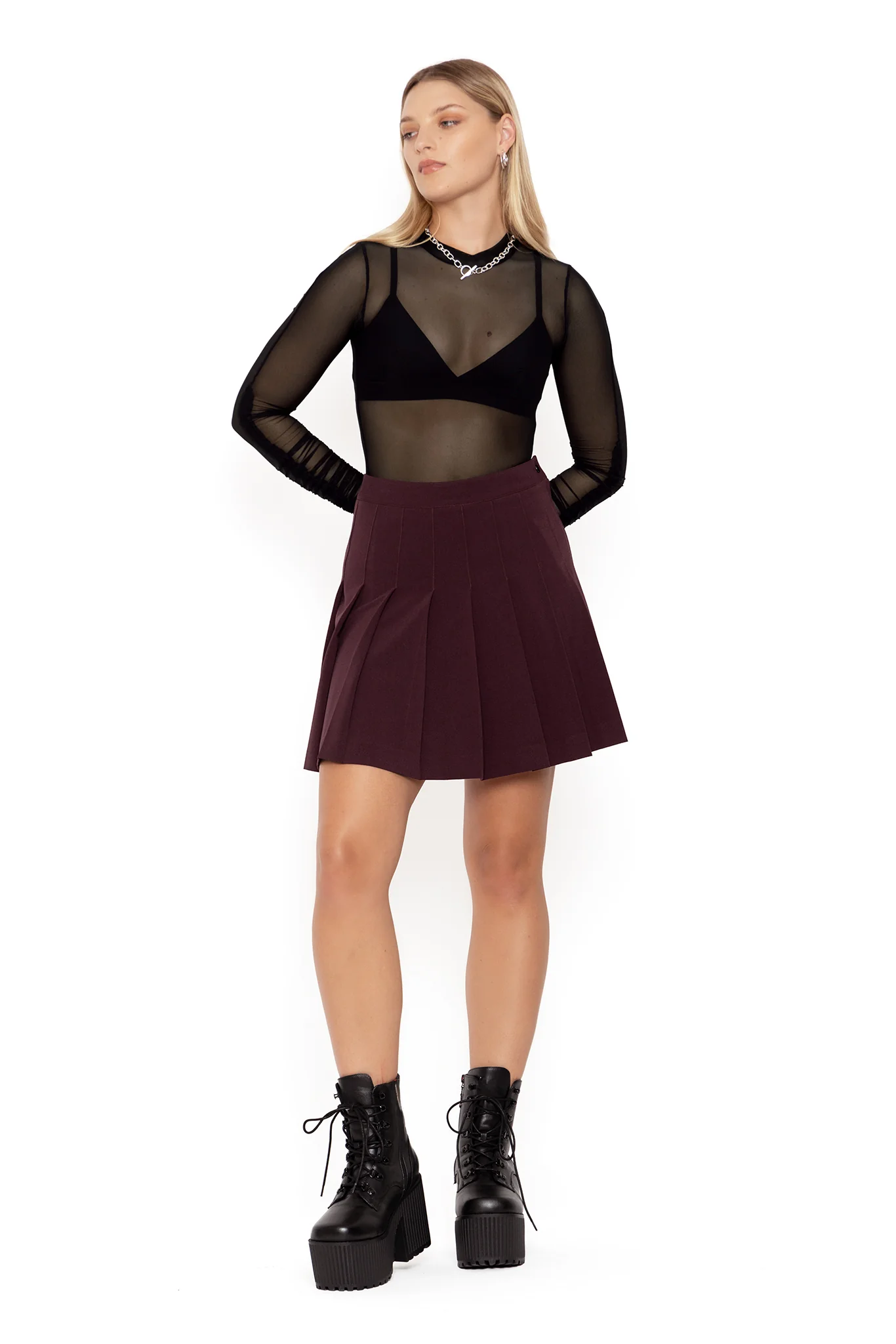 Burgundy High School Skirt - Image 4
