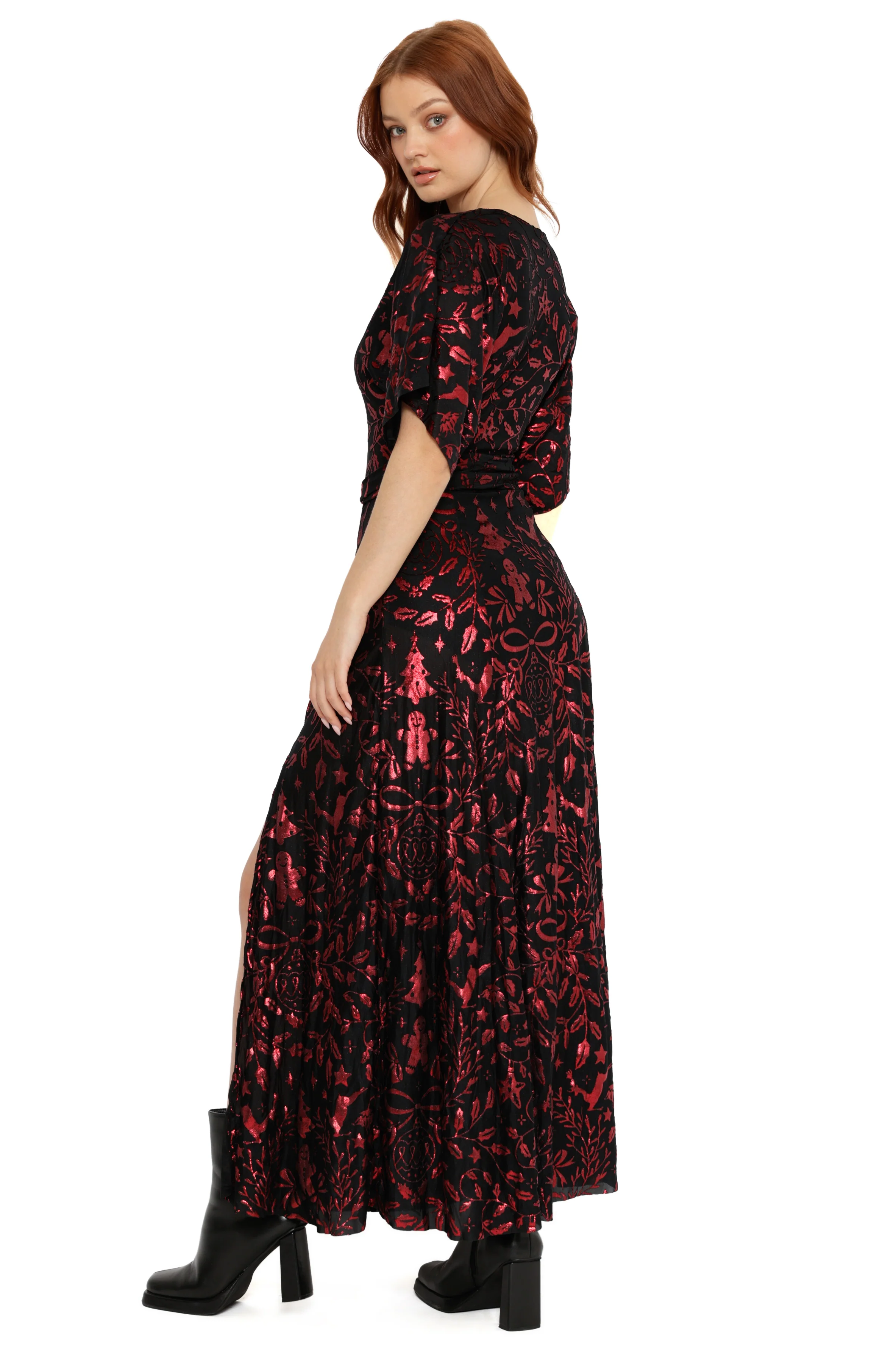 Burned Velvet Crimson Carol Kimono Maxi Dress - Image 4