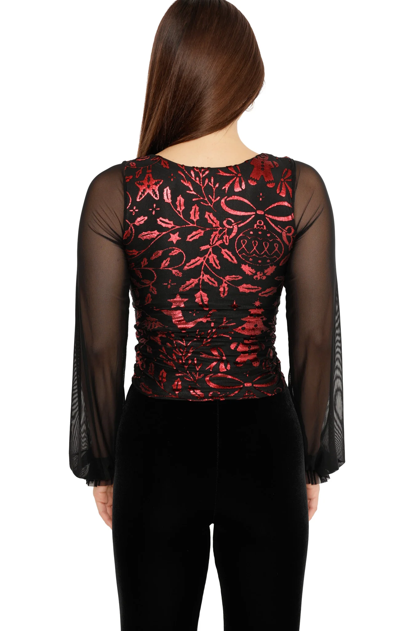 Burned Velvet Crimson Carol Long Sleeve Top - Image 4