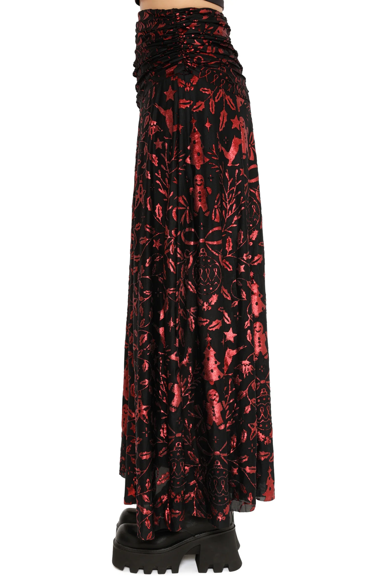 Burned Velvet Crimson Carol Split Maxi Skirt - Image 4
