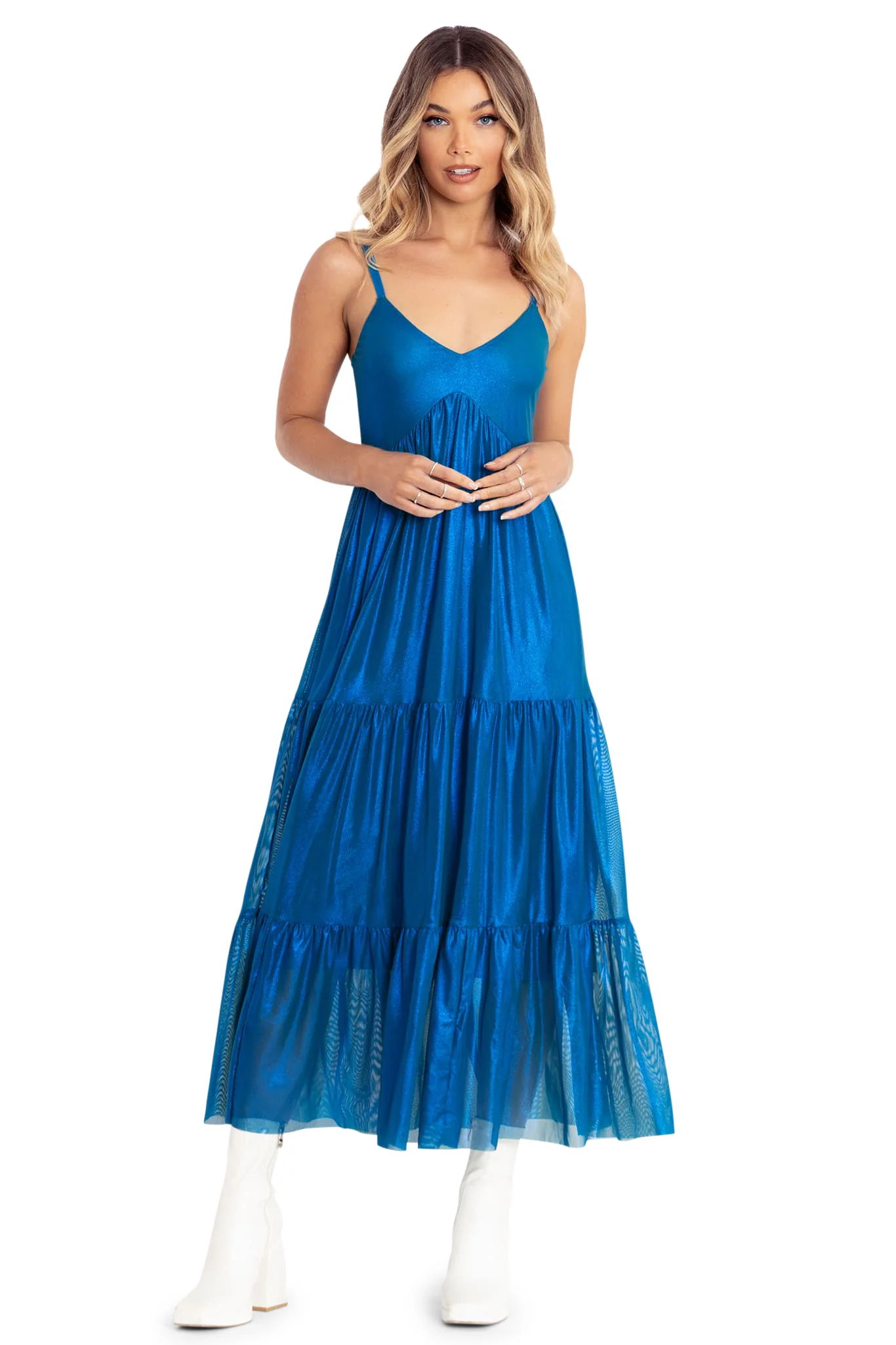 Caribbean Sparkle Empire Sheer Midaxi Dress