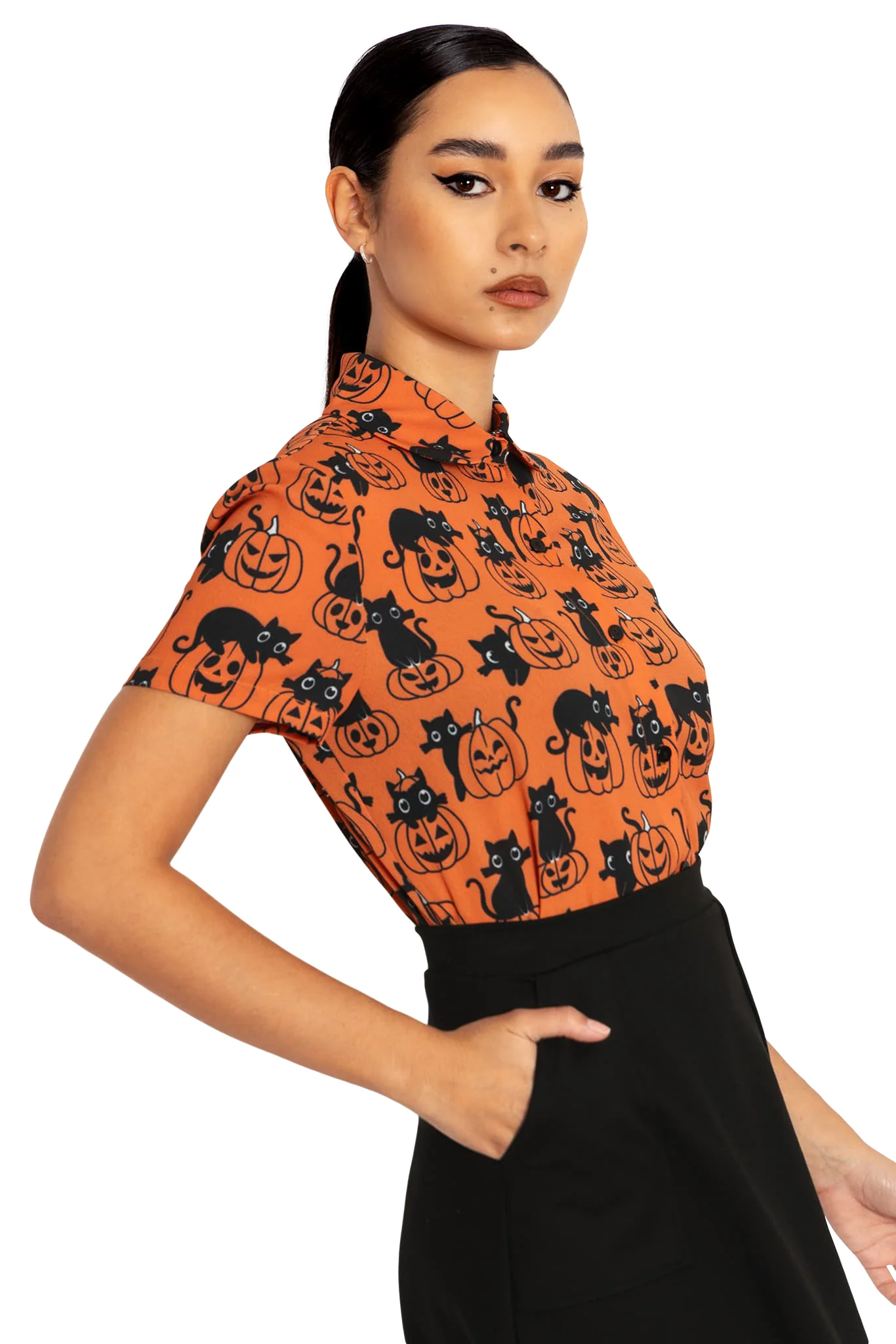 Cat O Lantern Cute As A Button Shirt - Image 5