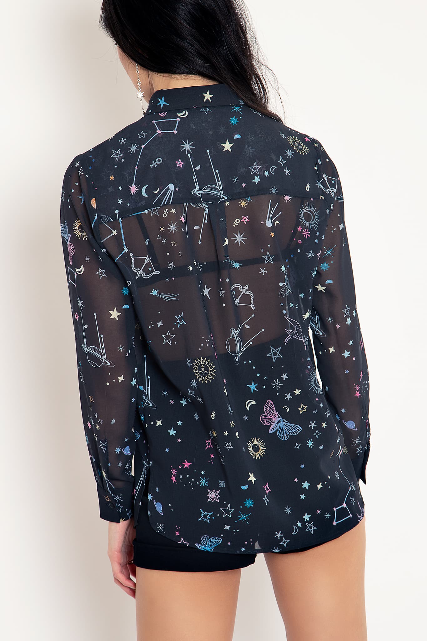 Celestial Sketch Sheer Button Me Up Shirt - Image 4