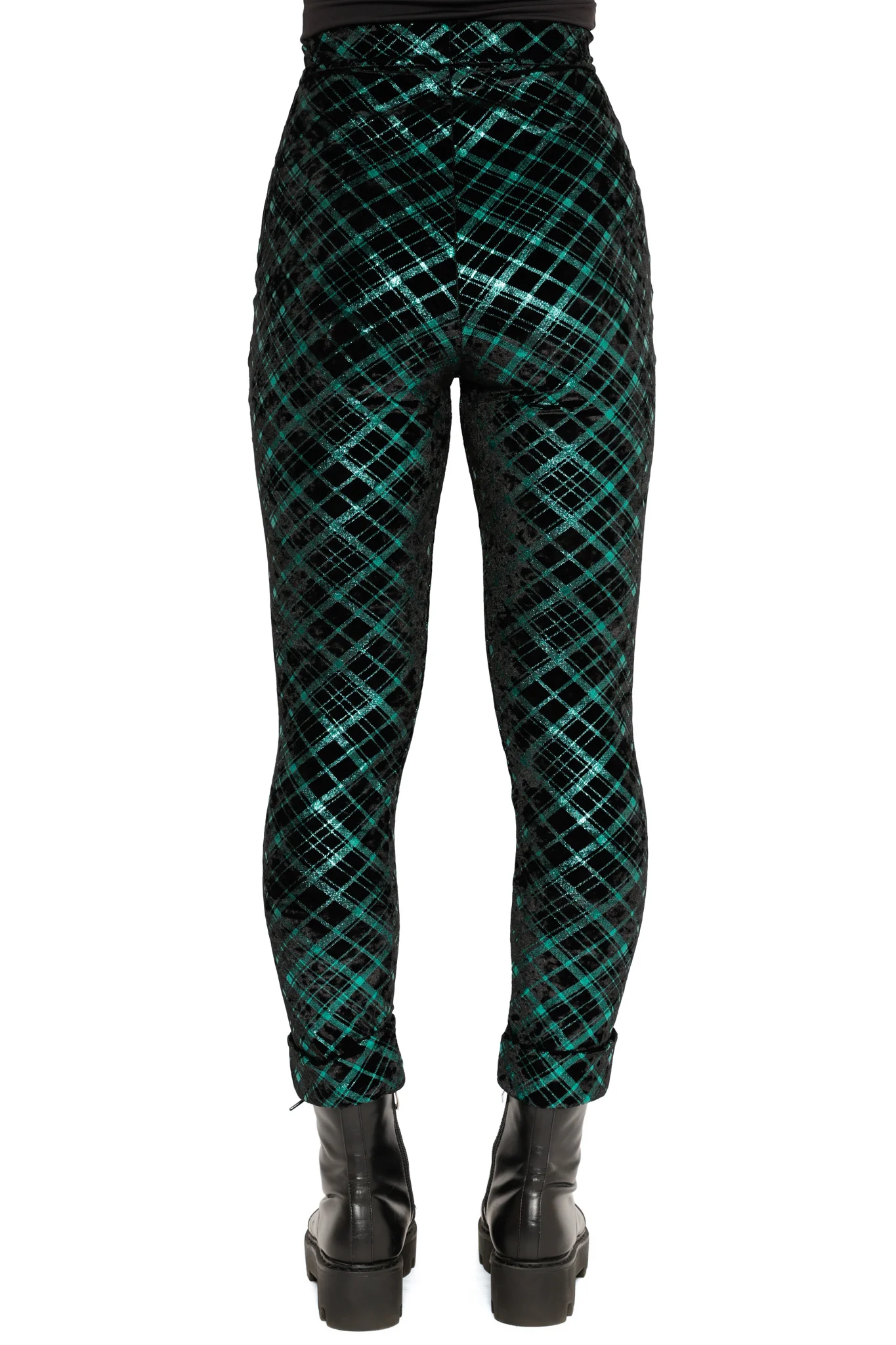 Check It Twice Green Foil Velvet High Waisted Pants - Image 3