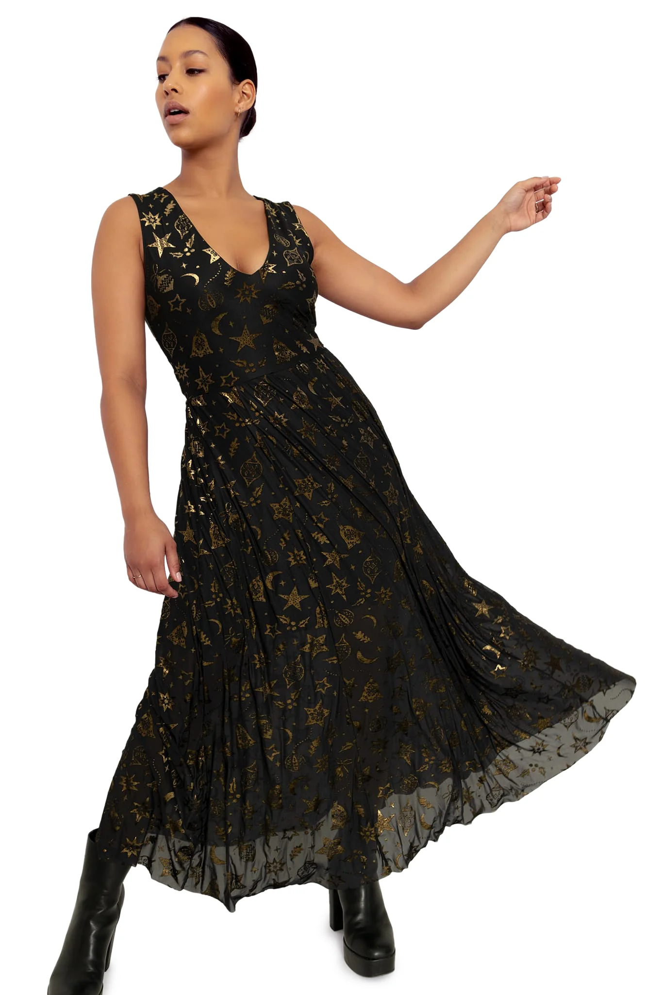 Burned Velvet Christmas Baubles V Neck Maxi Dress - Image 4