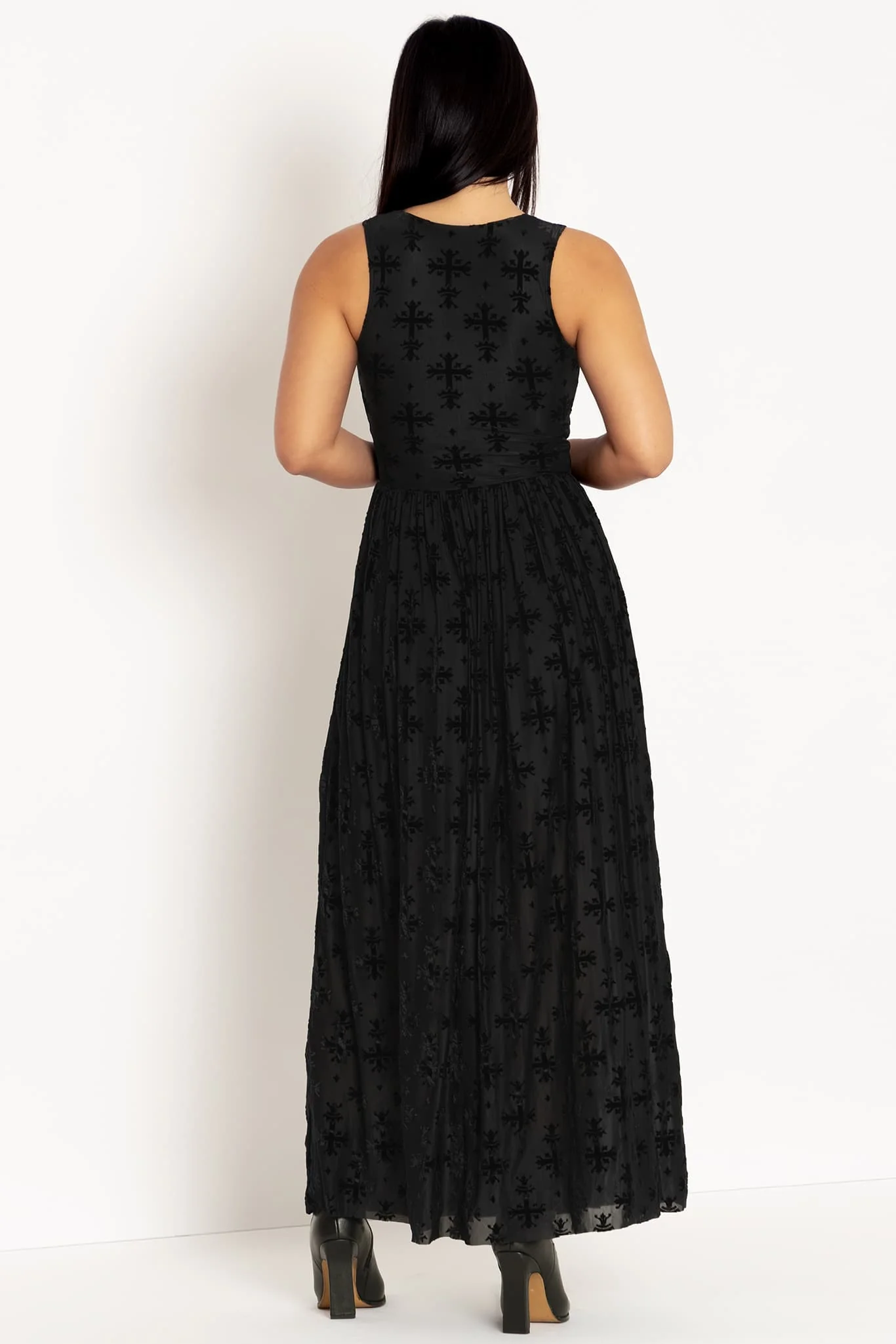 Burned Velvet Coffin Lining V Neck Gathered Maxi Dress - Image 2