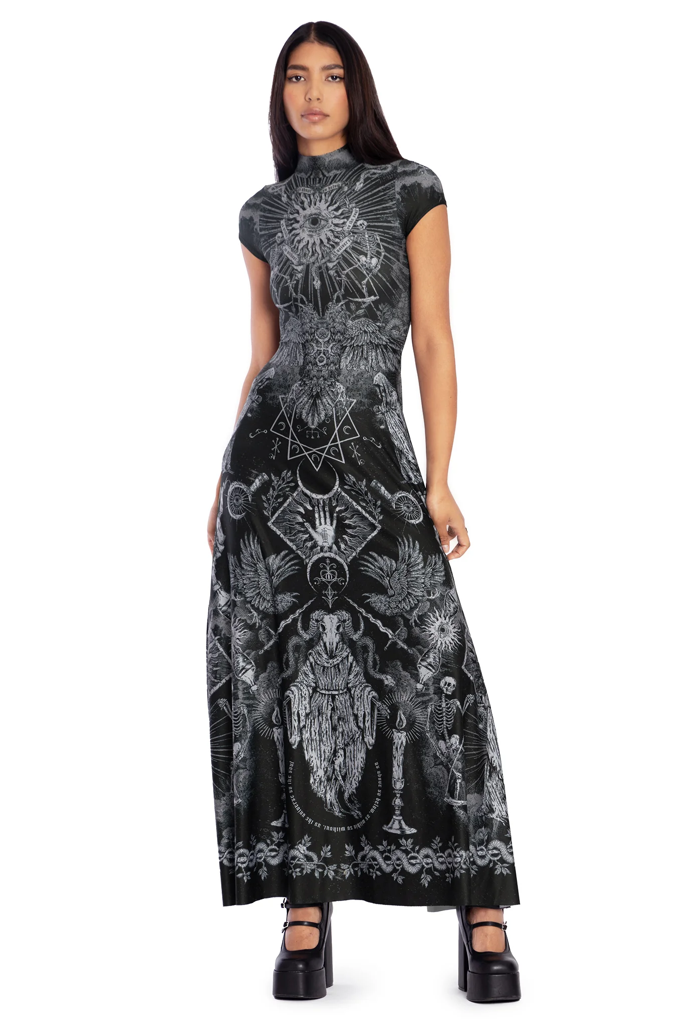 Dark Rites High Neck Cap Sleeve Maxi Dress