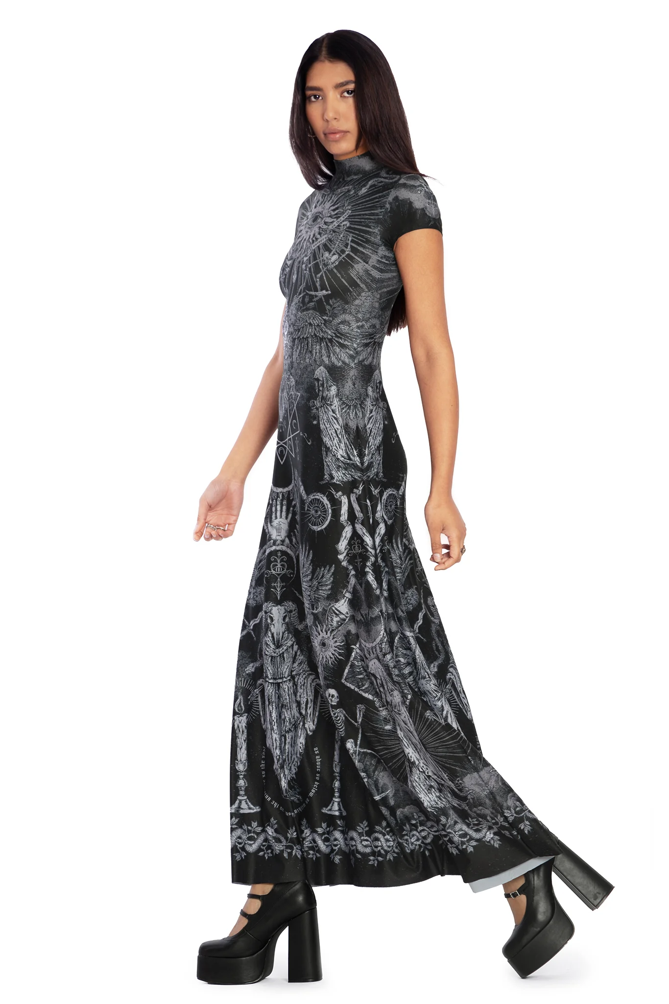 Dark Rites High Neck Cap Sleeve Maxi Dress - Image 5