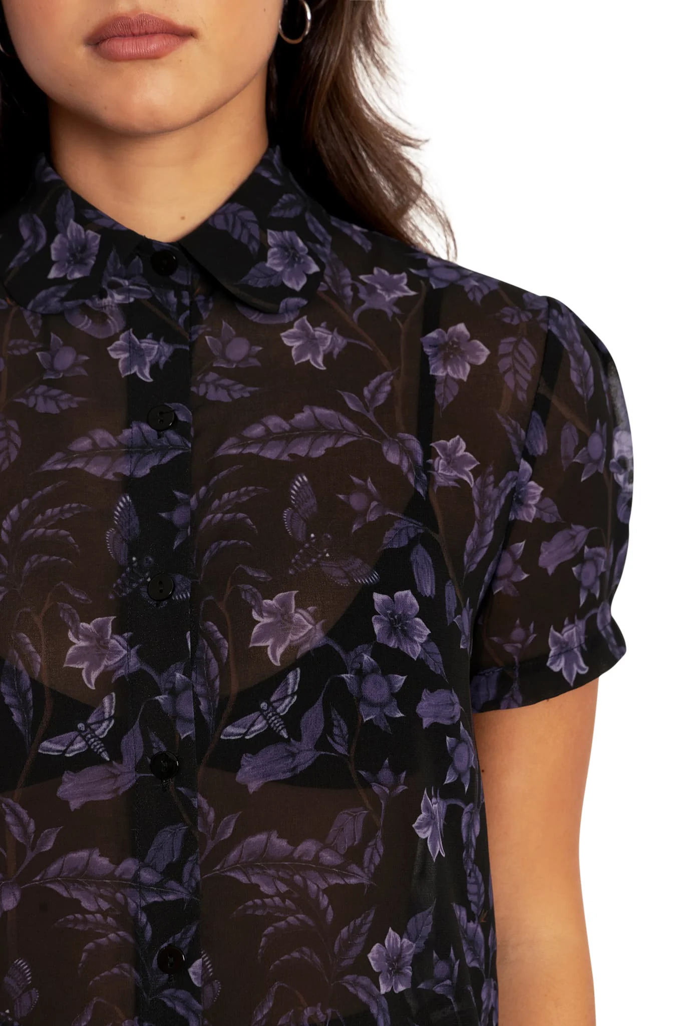 Deadly Nightshade Puff Sleeve Cute As A Button Shirt - Image 6