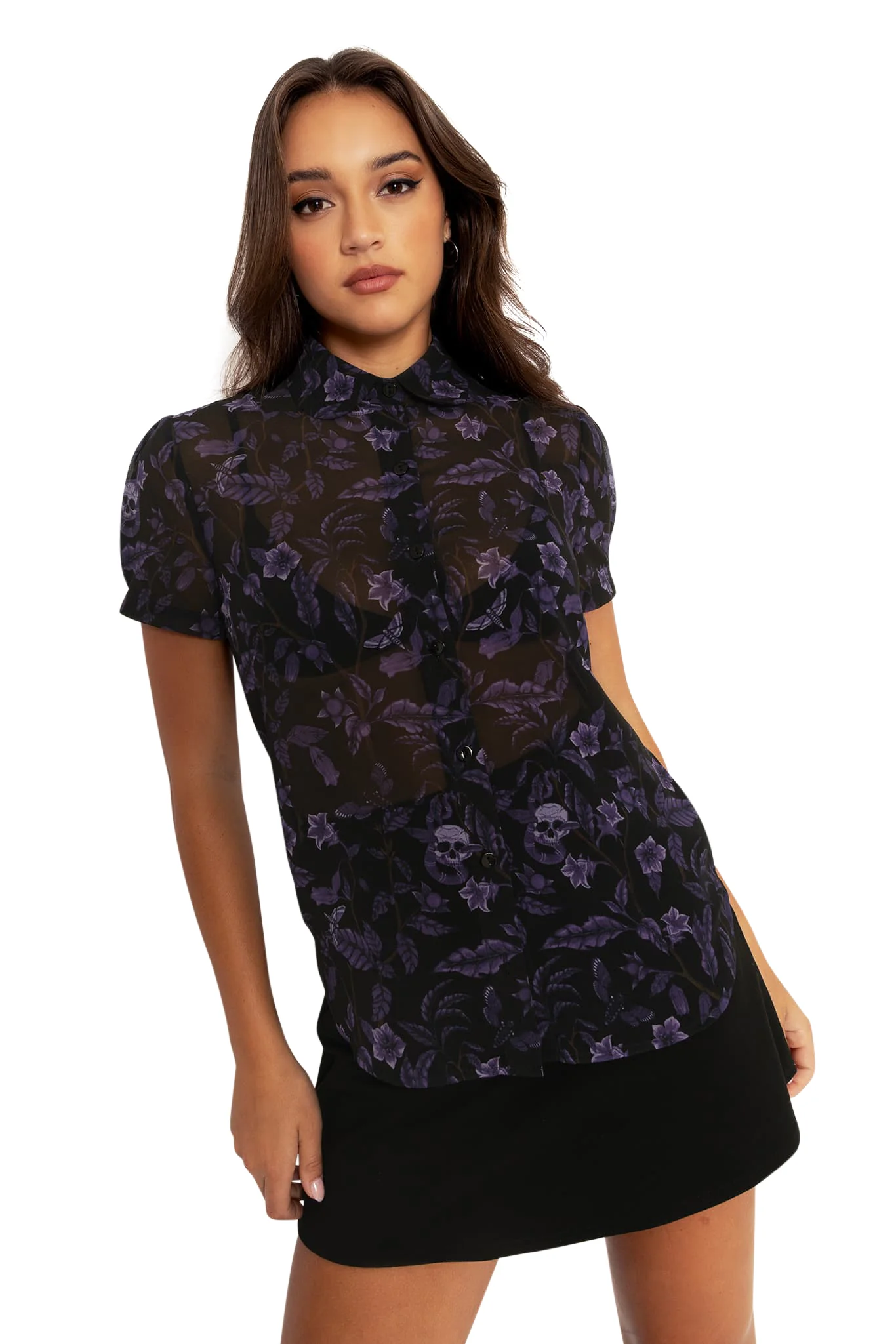 Deadly Nightshade Puff Sleeve Cute As A Button Shirt - Image 8