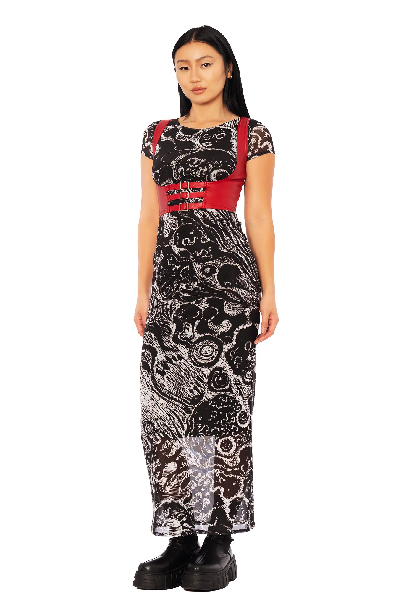 Death Stench Carnival Sheer Short Sleeve Column Maxi Dress - Image 6