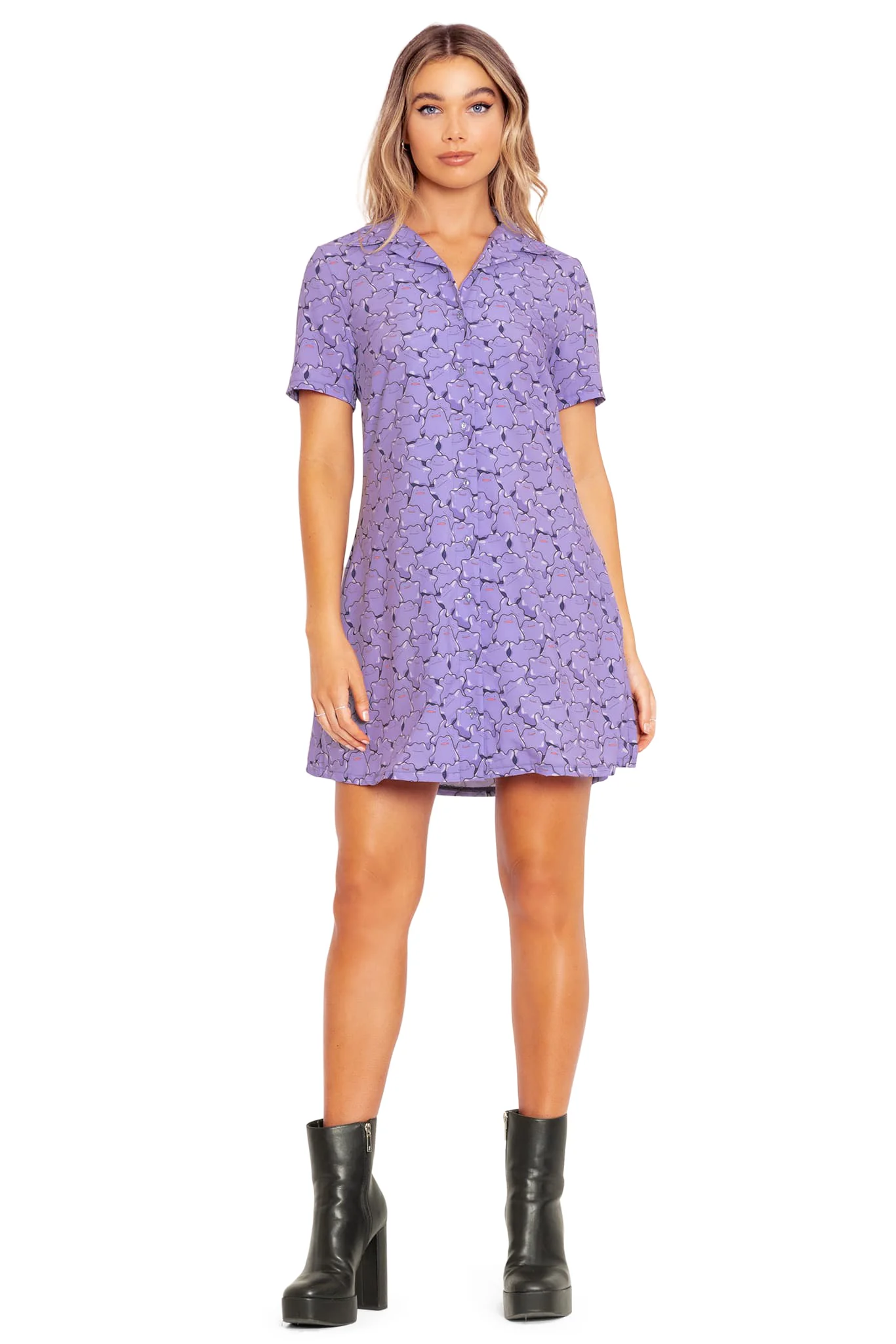 Ditto Pile Short Sleeve Button Up Dress - Image 5
